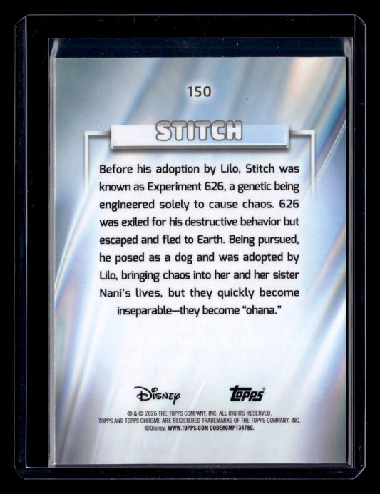 2026 Topps Chrome Disney 150 Stitch Blue Refractor 78/150