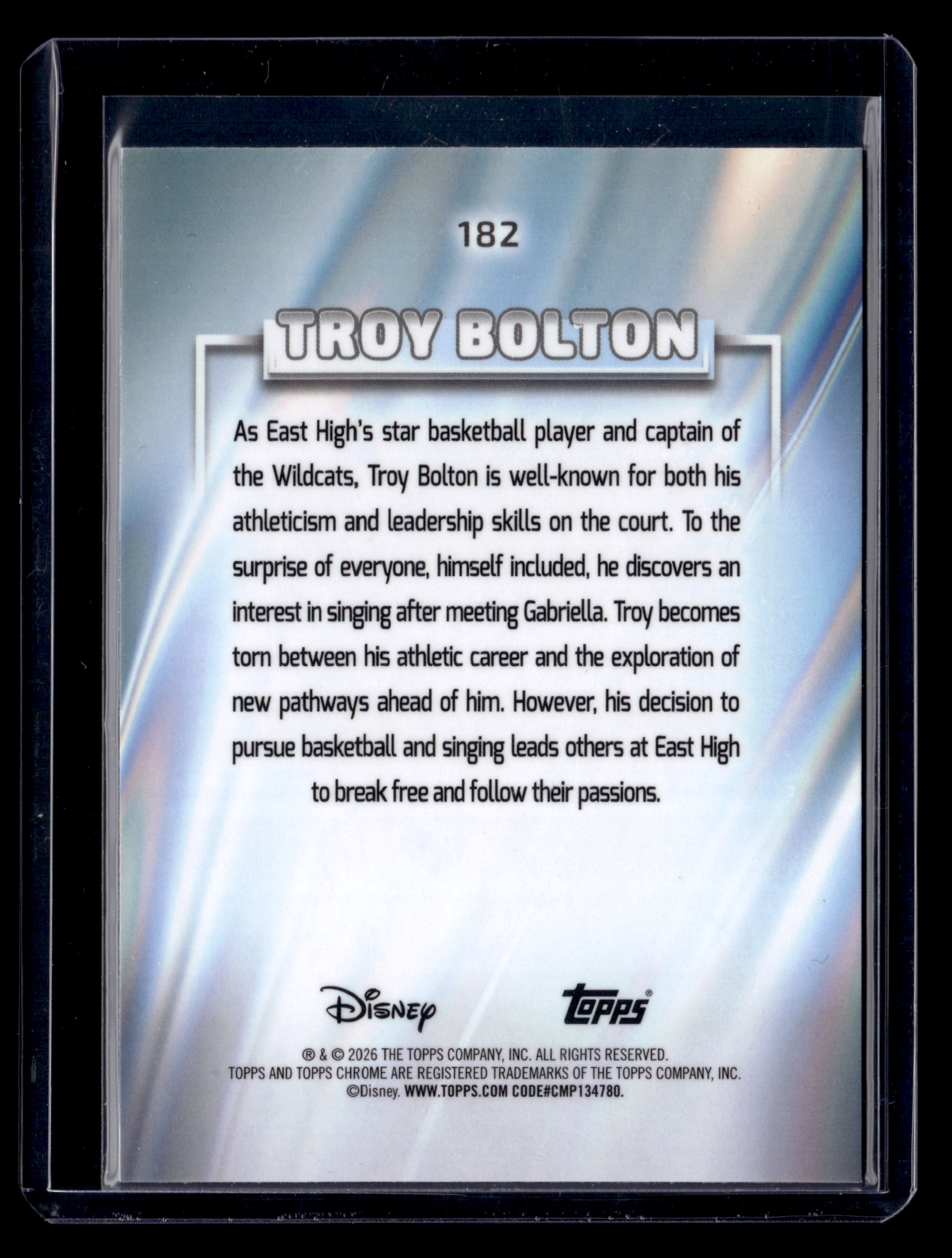 2026 Topps Chrome Disney 182 Troy Bolton Purple Refractor /75
