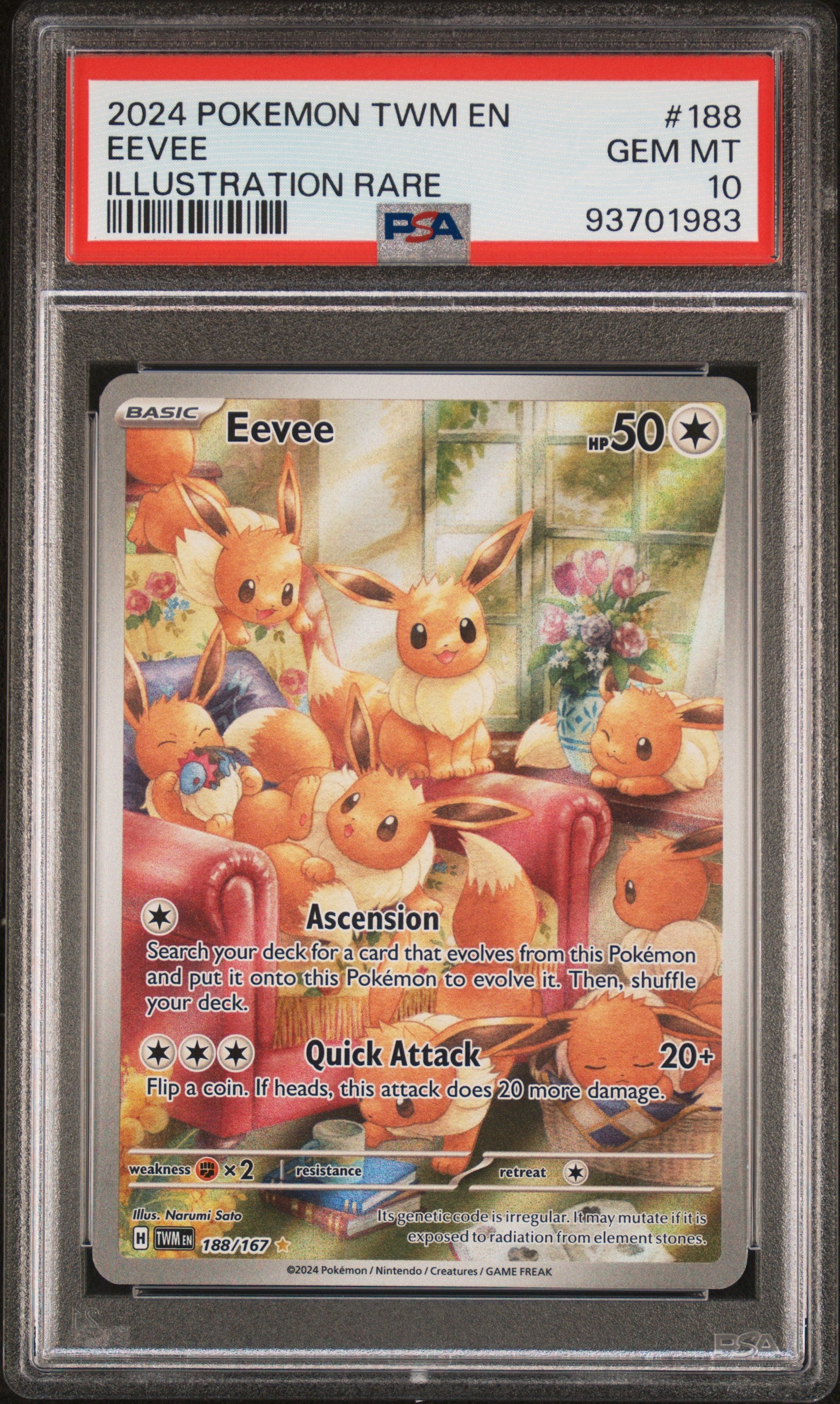 2024 Pokemon Twm En-Twilight Masquerade #188 Eevee Illustration Rare PSA 10