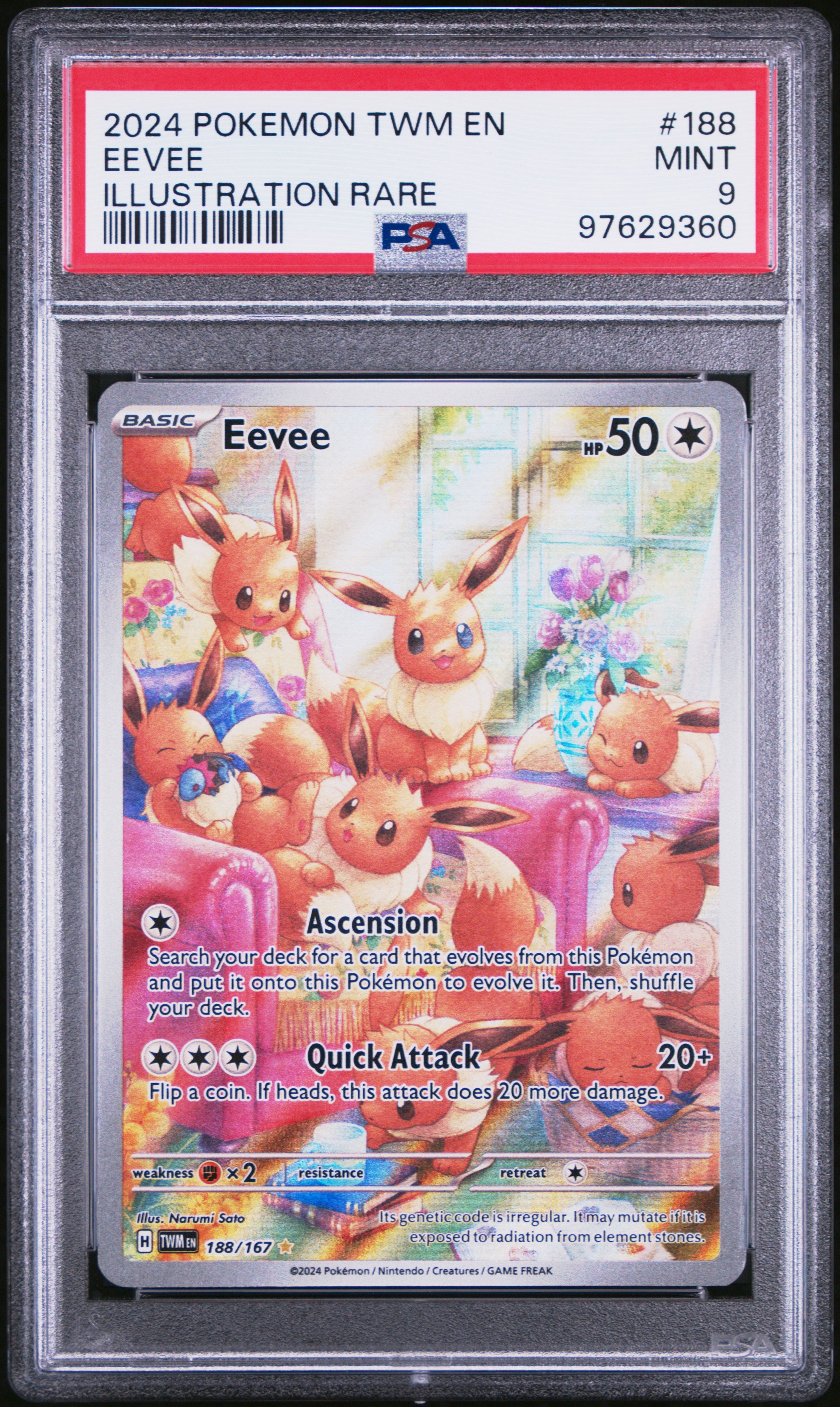 2024 Pokemon Twm En-Twilight Masquerade #188 Eevee Illustration Rare PSA 9