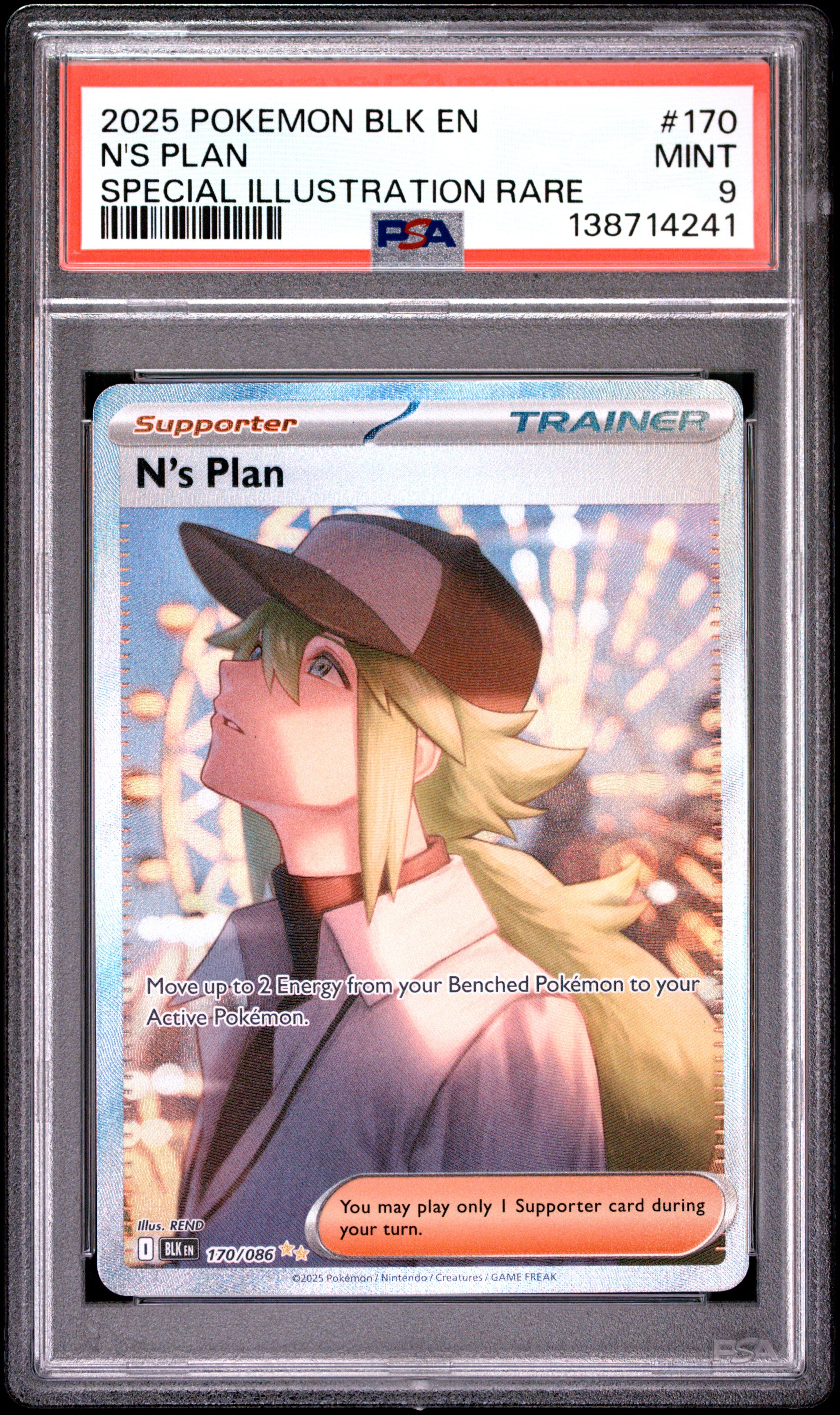 2025 Pokemon Blk En-Black Bolt #170 N'S Plan Special Illustration Rare PSA 9