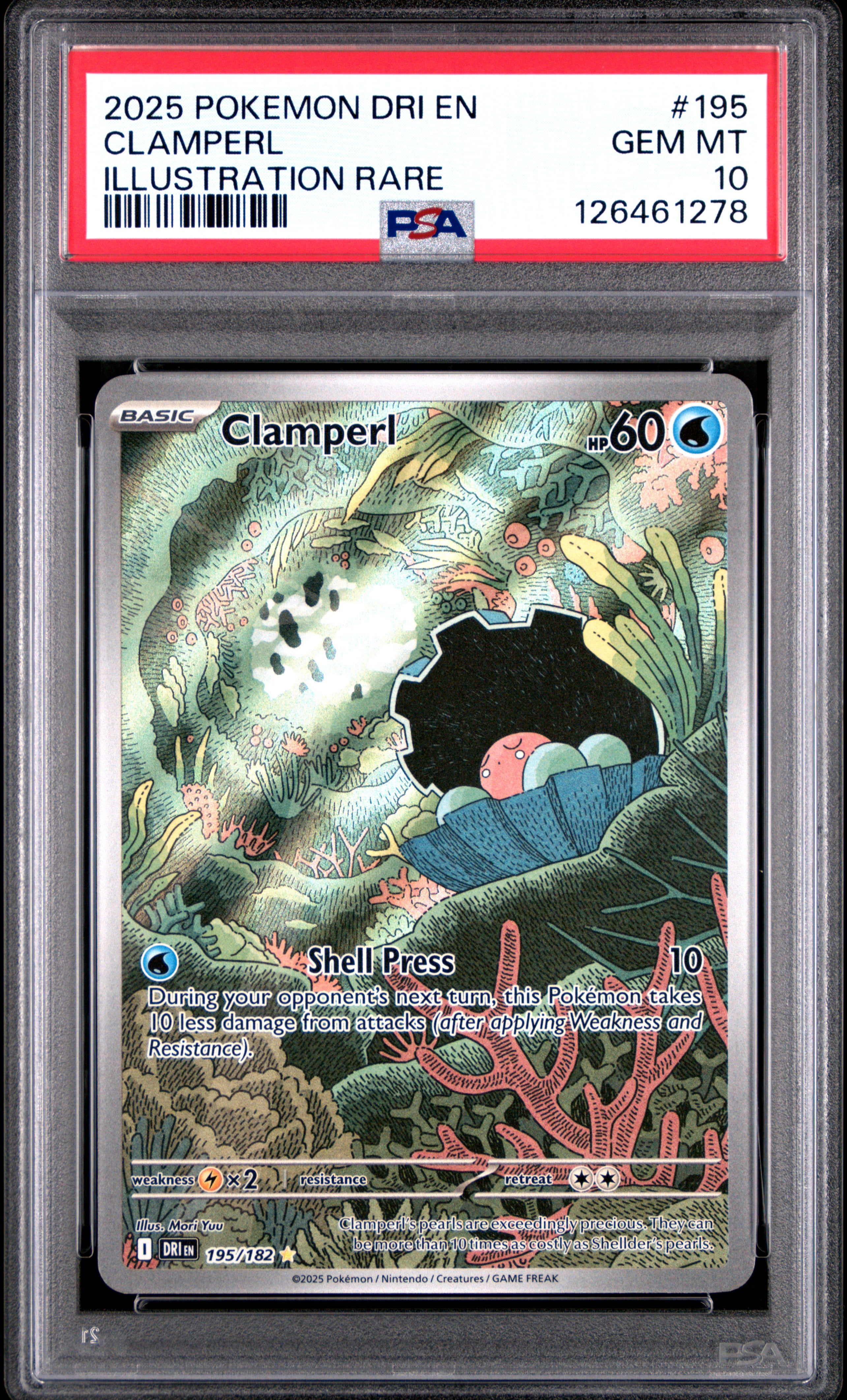 2025 Pokemon Dri En-Destined Rivals #195 Clamperl Illustration Rare PSA 10