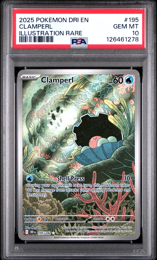 2025 Pokemon Dri En-Destined Rivals #195 Clamperl Illustration Rare PSA 10