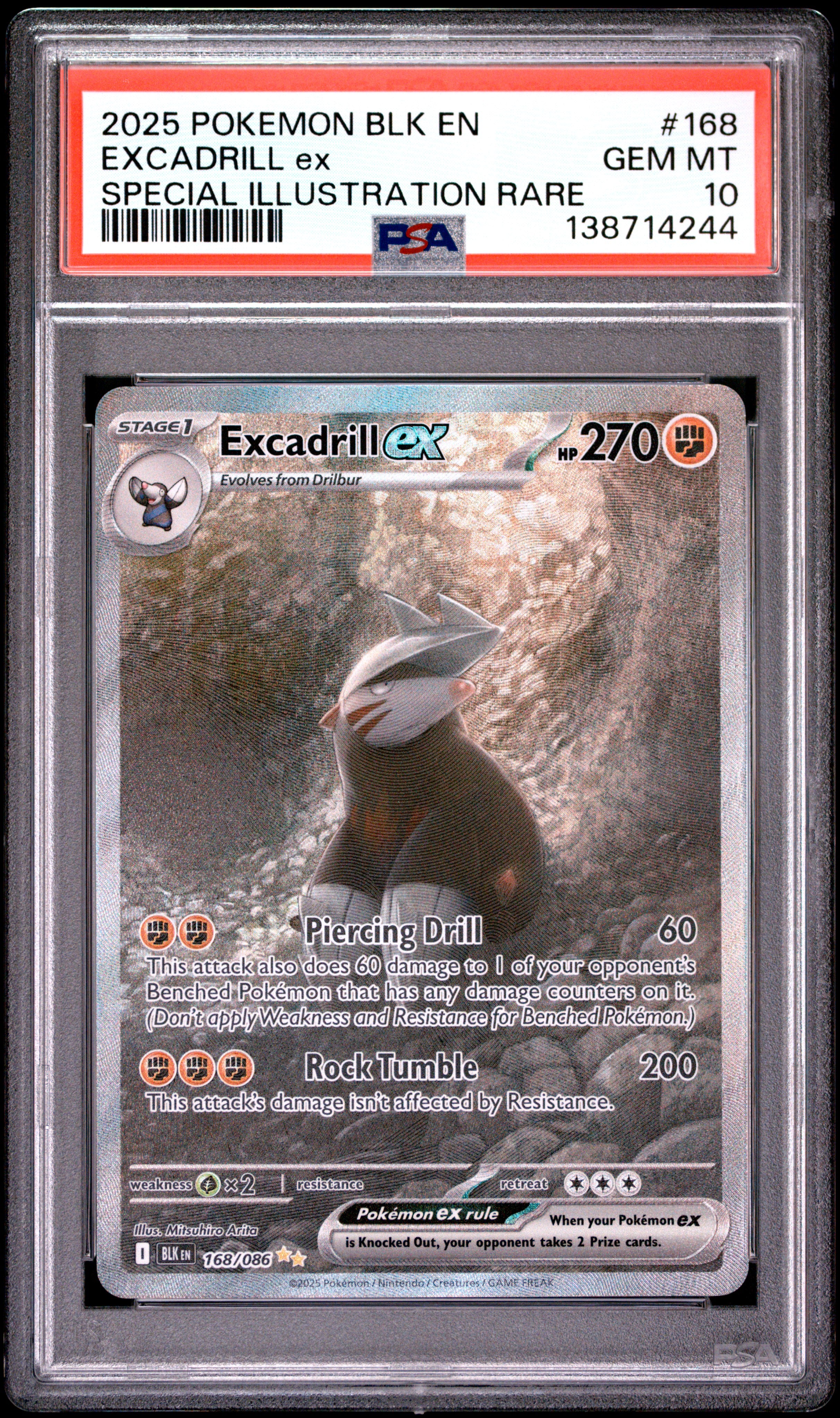 2025 Pokemon Black Bolt #168 Excadrill Ex Special Illustration Rare PSA 10
