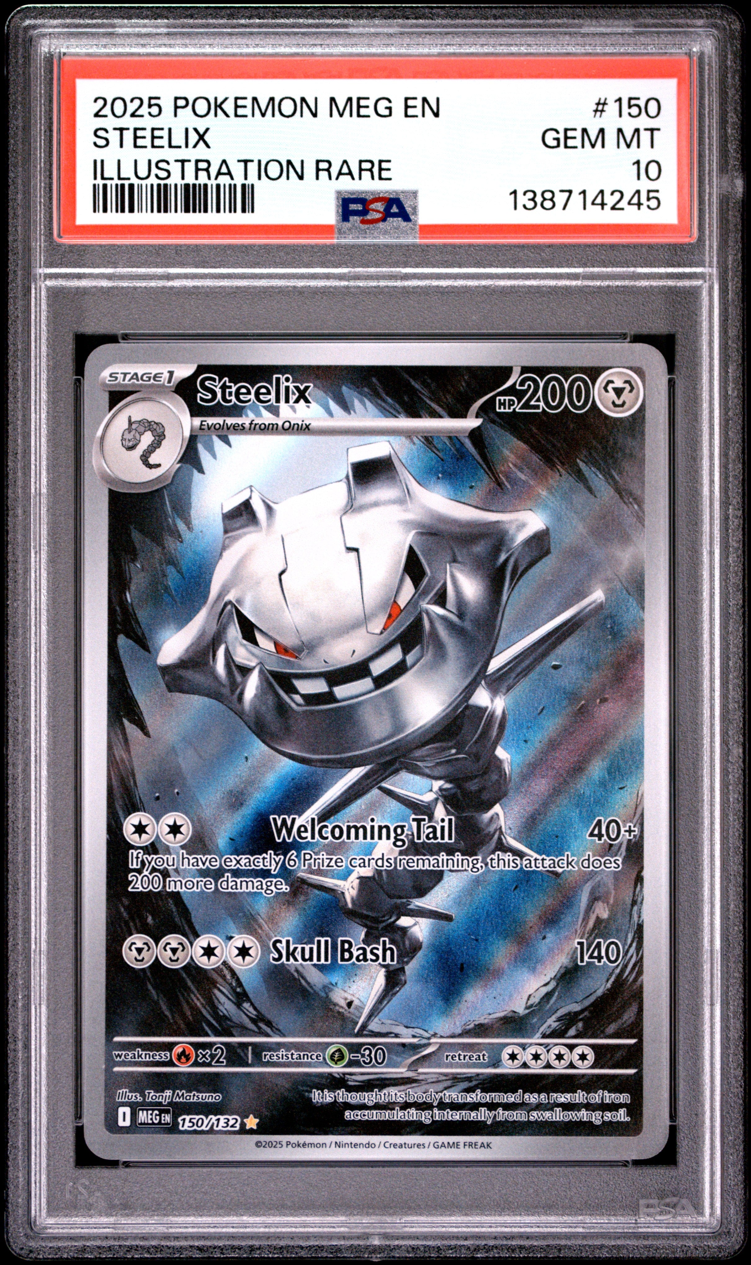 2025 Pokemon Meg En-Mega Evolution #150 Steelix Illustration Rare PSA 10