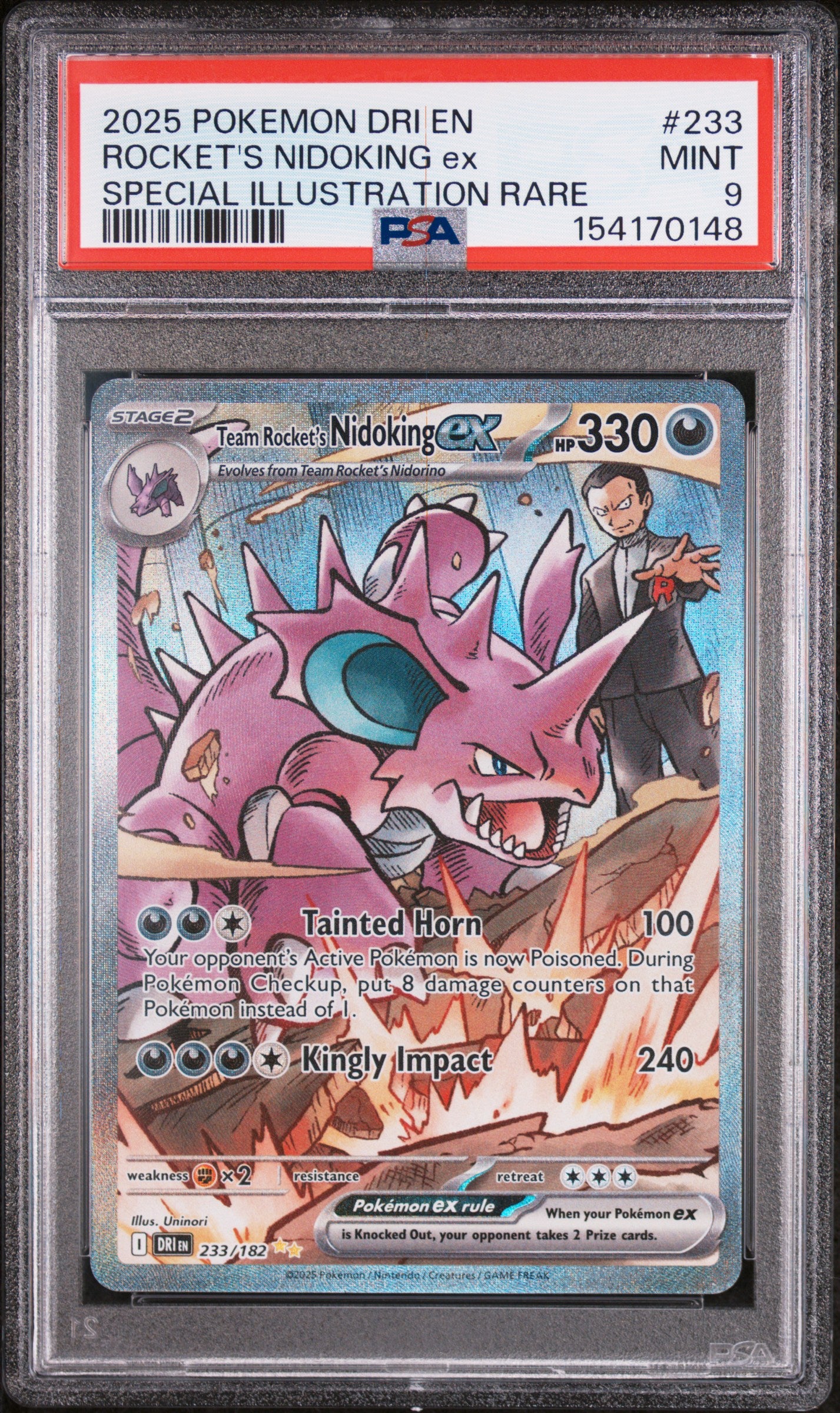 2025 Pokemon Destined Rivals #233 Rocket'S Nidoking Ex SIR PSA 9