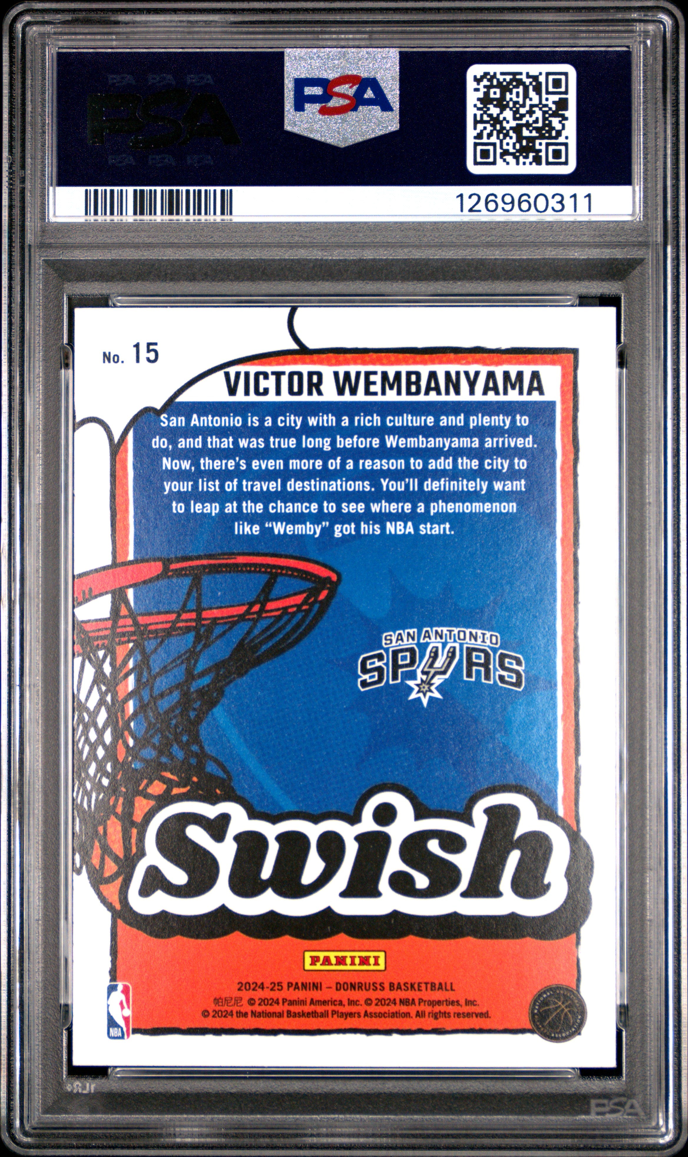 2024 Panini Donruss Swish #15 Victor Wembanyama Swish-Diamond PSA 9