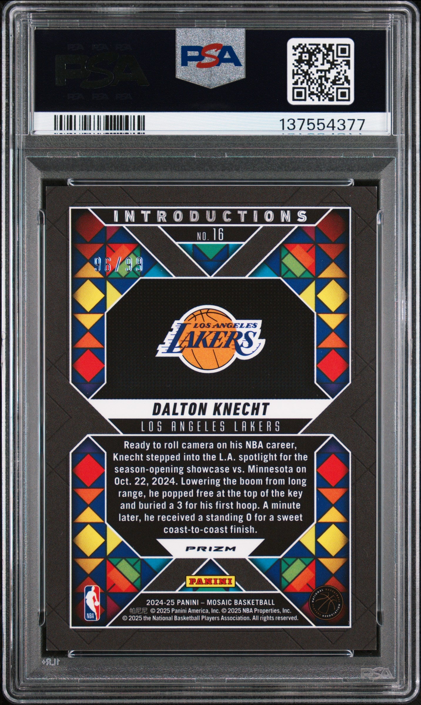 2024 Panini Mosaic  #16 Dalton Knecht Introductions-Purple /99 PSA 9