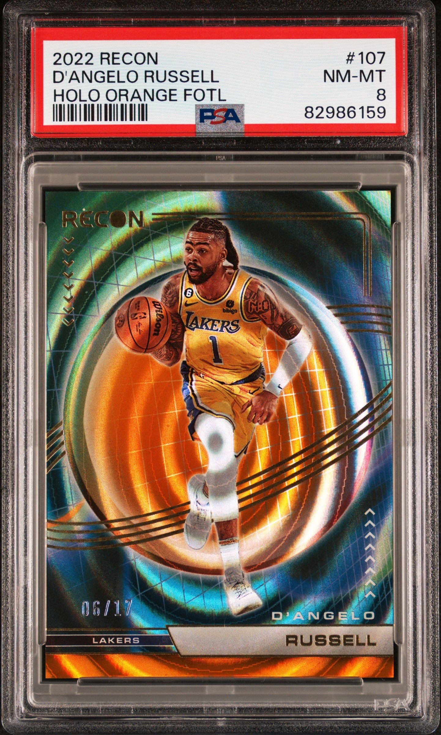 2022-23 Panini Recon #107 D'Angelo Russell Holo Orange FOTL #/17 PSA 8