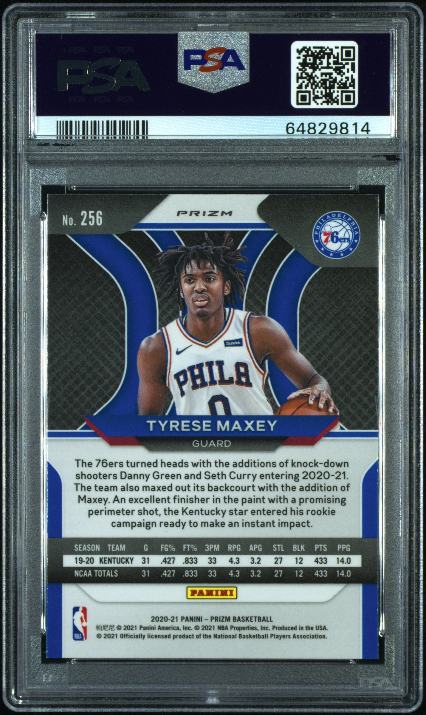 2020 Panini Prizm #256 Tyrese Maxey Green Prizm PSA 10