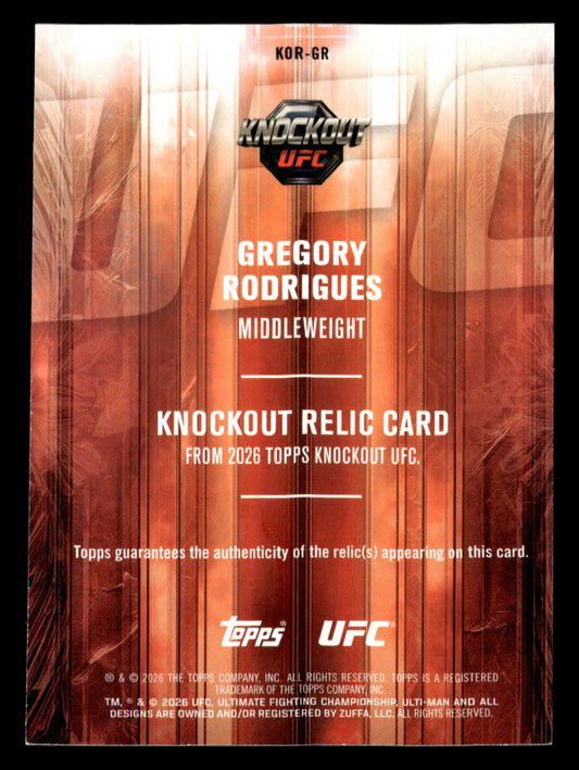 2026 Topps Knockout UFC #KOR-GR Gregory Rodrigues Knockout Relics #/199