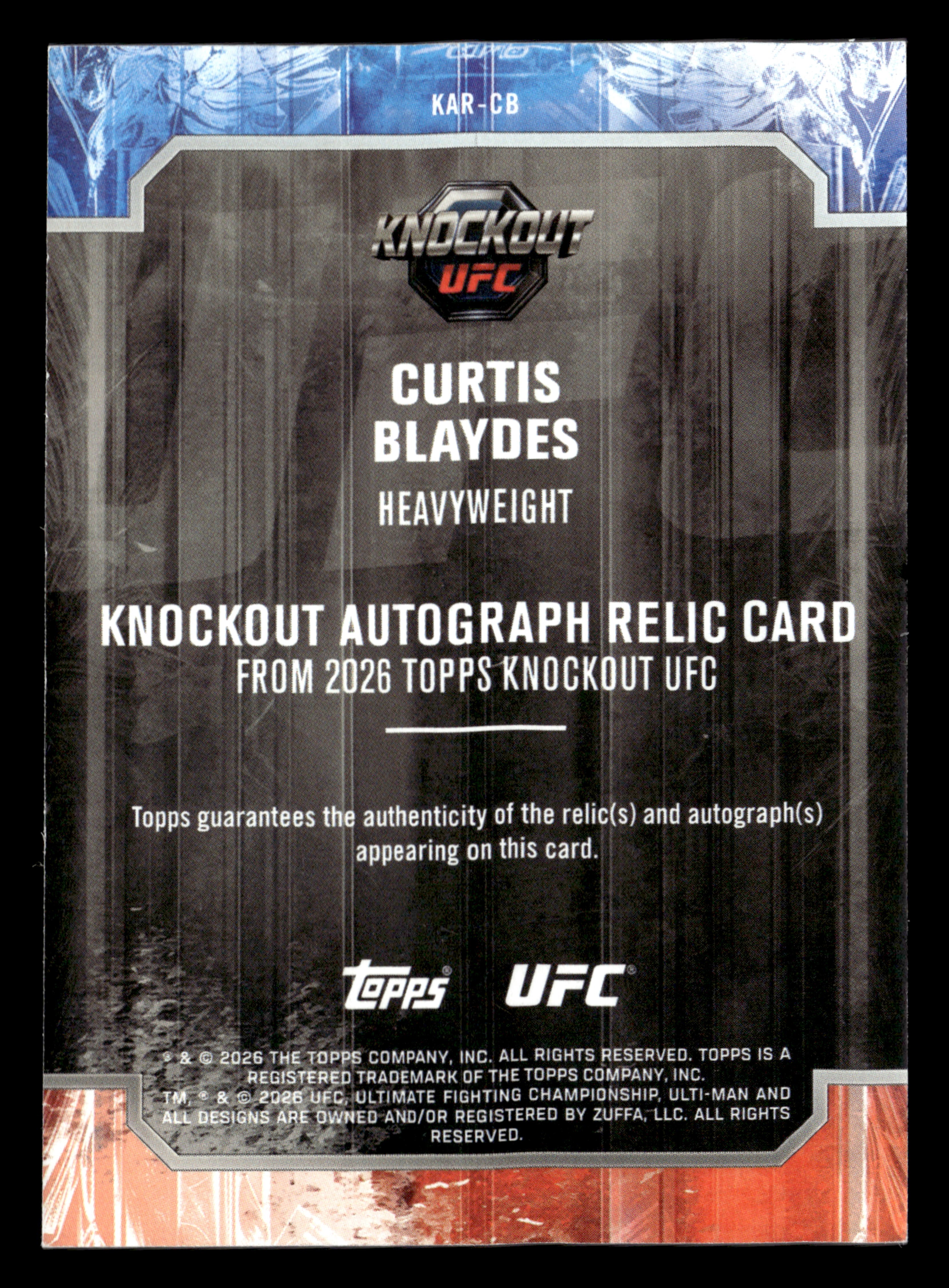 2026 Topps Knockout UFC #KAR-CB Curtis Blaydes Knockout Auto Relics Red #/25