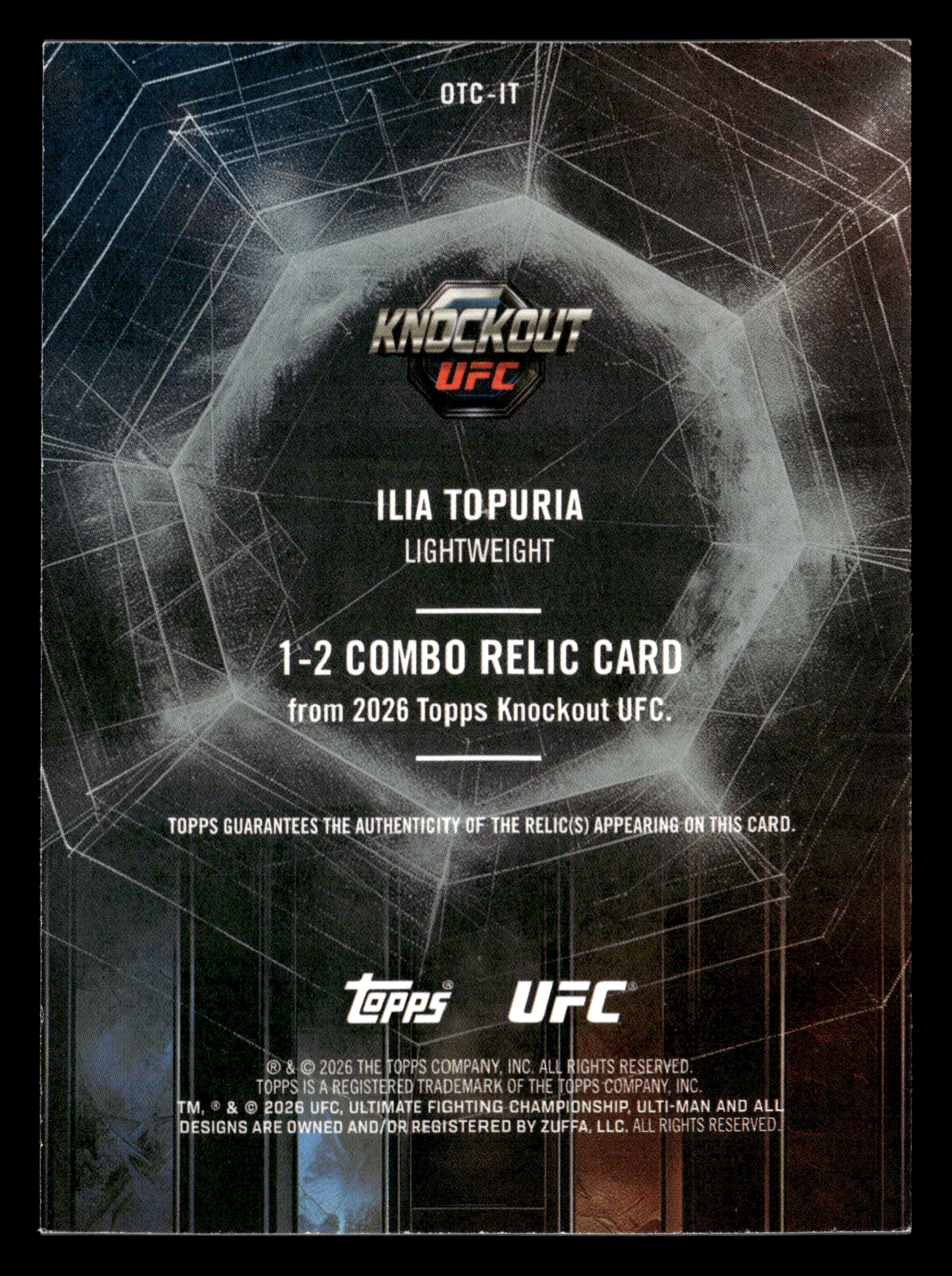 2026 Topps Knockout UFC #OTC-IT Ilia Topuria 1-2 Combo Relics #/199