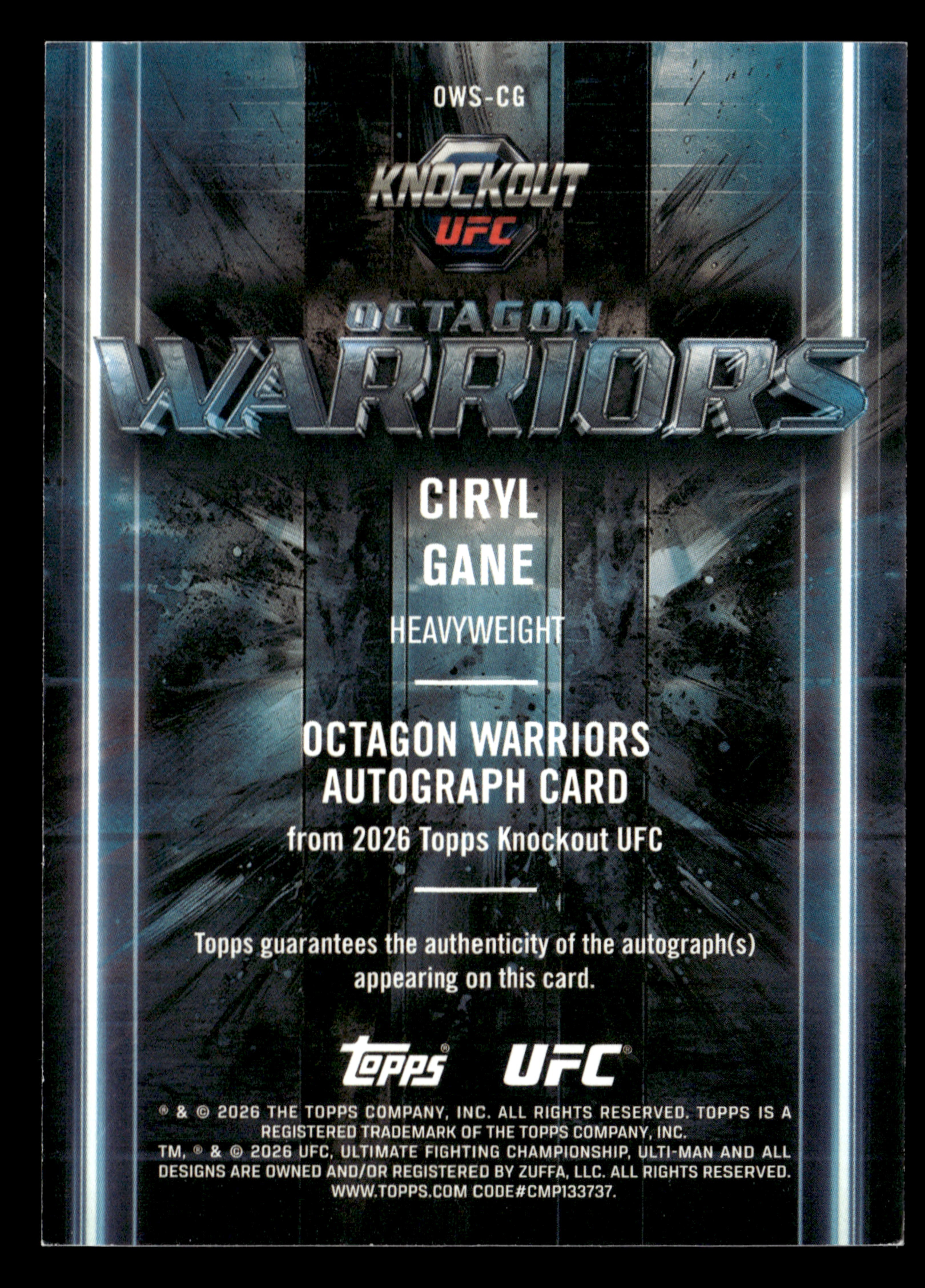 2026 Topps Knockout UFC #OWS-CG Ciryl Gane Octagon Warriors Autograph #/299