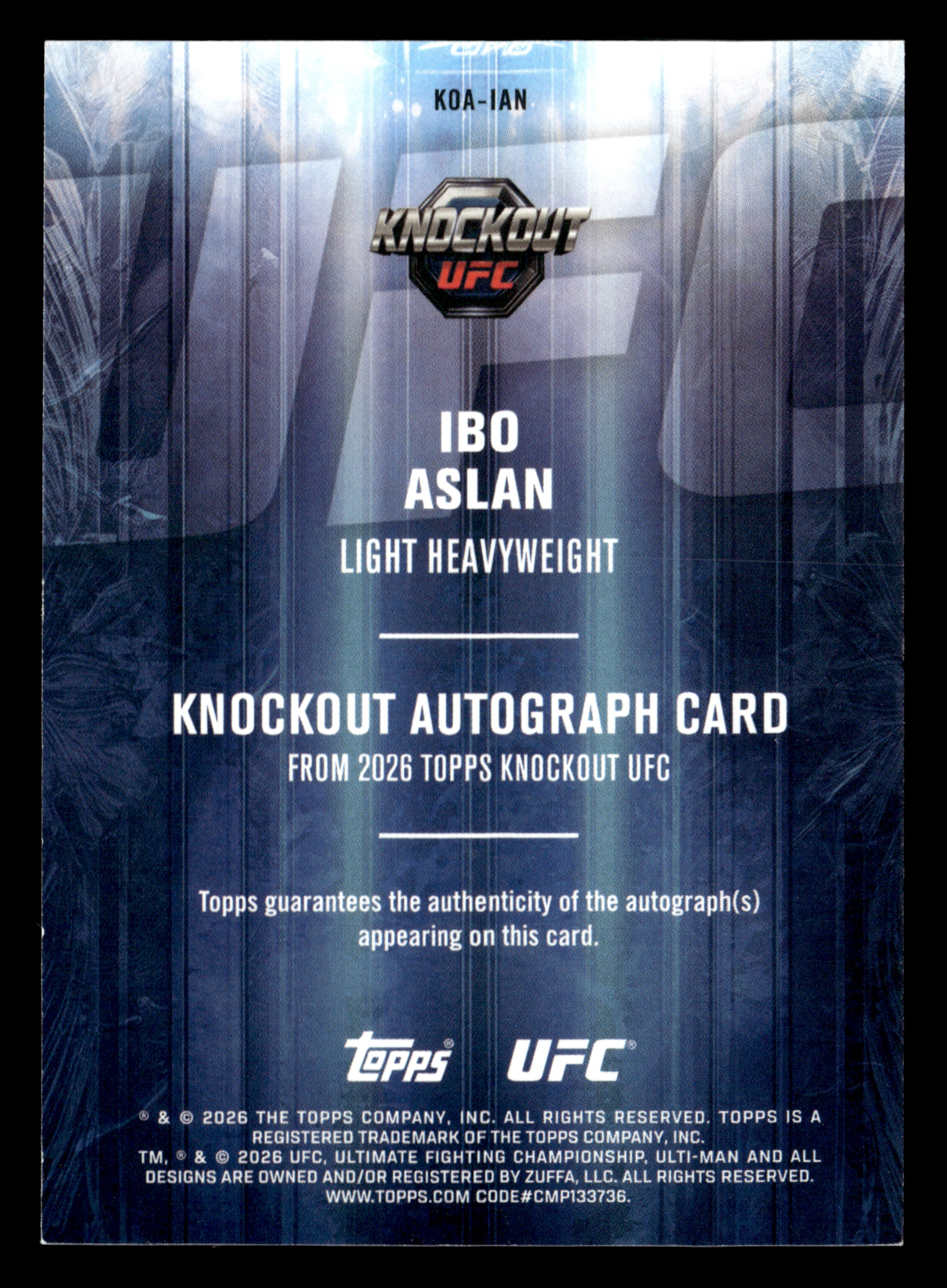 2026 Topps Knockout UFC #KOA-IAN Ibo Aslan Knockout Autographs #/299