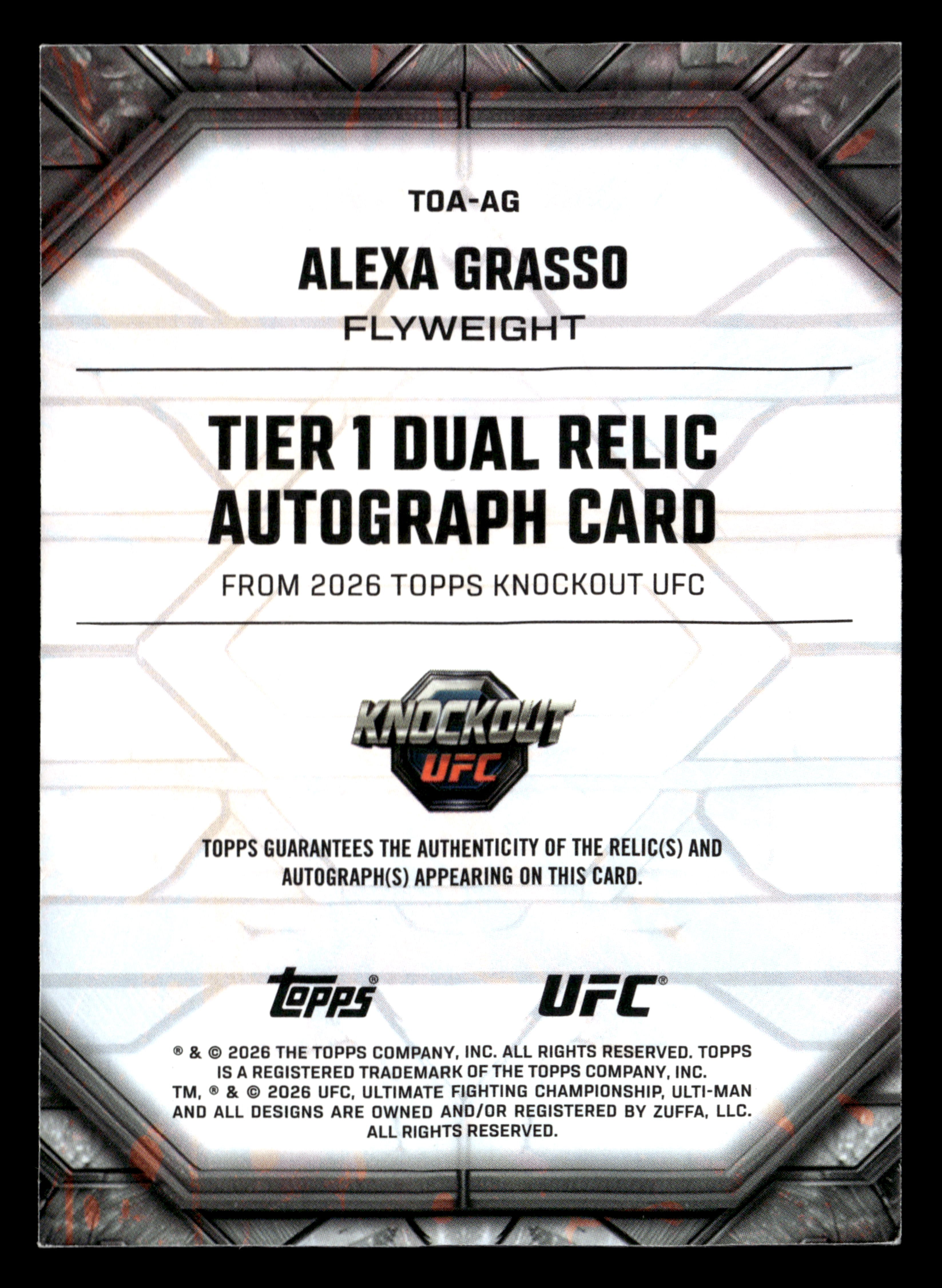 2026 Topps Knockout UFC #TOA-AG Alexa Grasso Tier 1 Dual Relic Auto Blue #/50