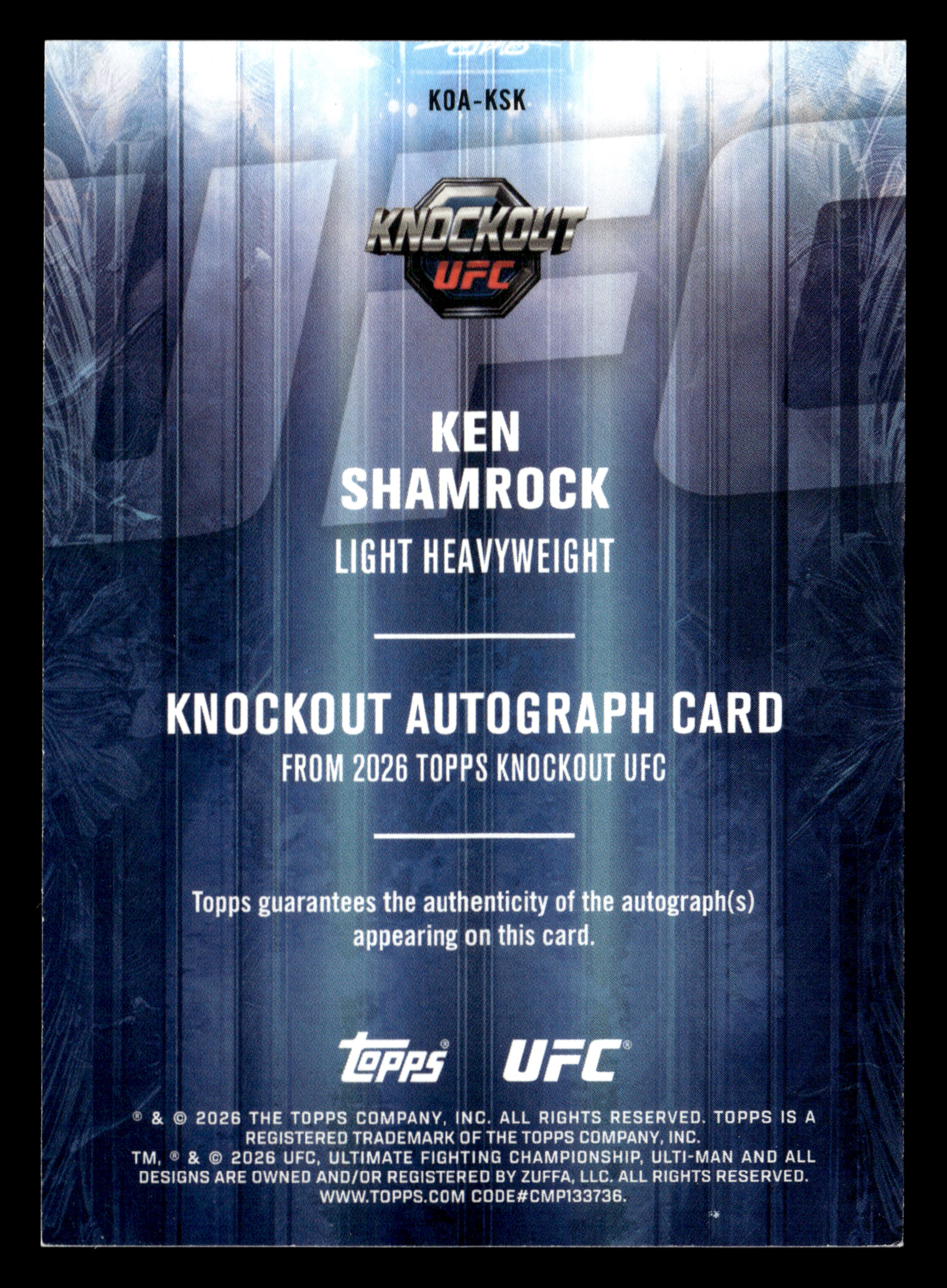 2026 Topps Knockout UFC #KOA-KSK Ken Shamrock Knockout Autographs #/299