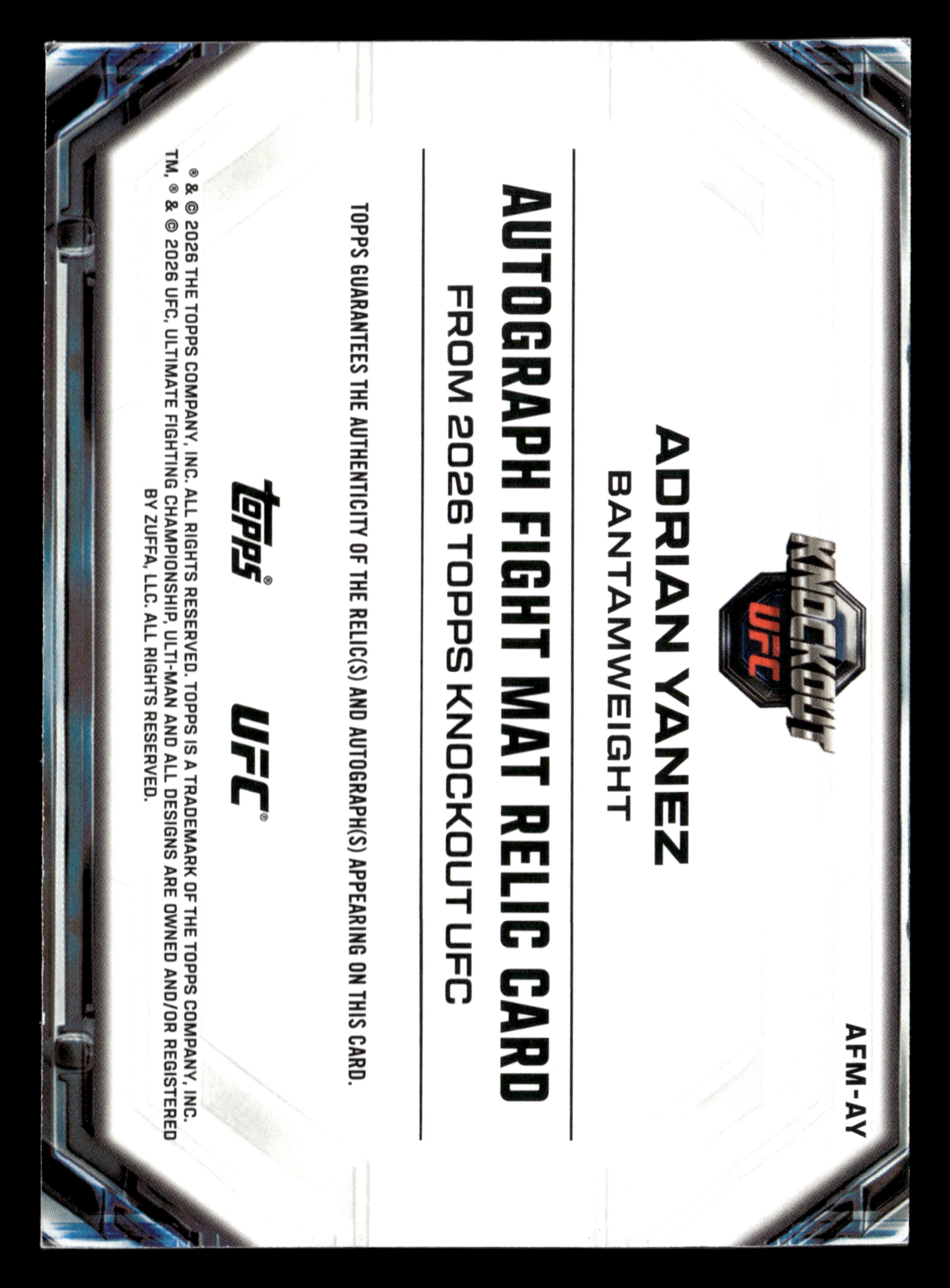 2026 Topps Knockout UFC #AFM-AY Adrian Yanez Autograph Fight Mat Relics #/299