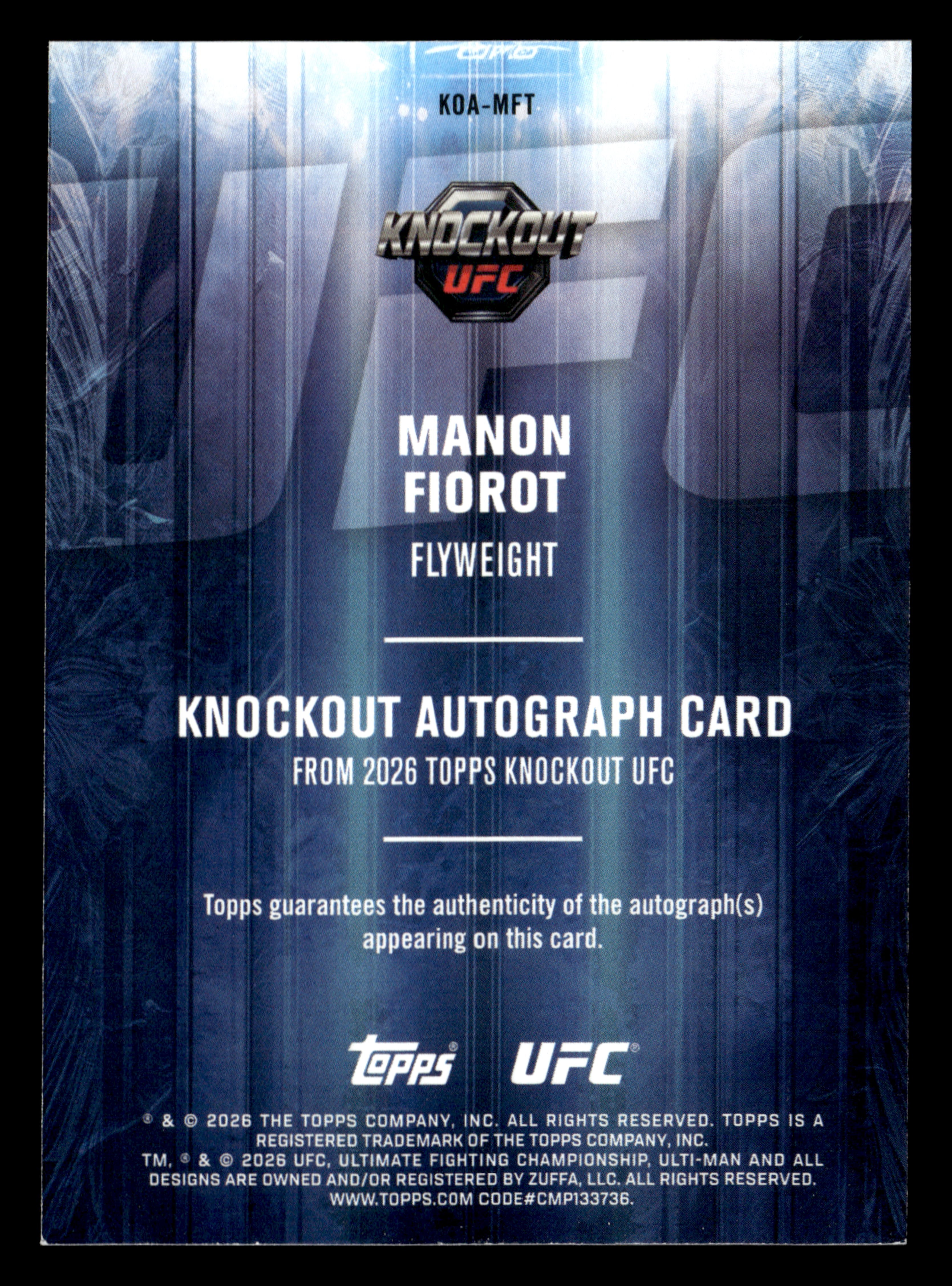 2026 Topps Knockout UFC #KOA-MFT Manon Fiorot Knockout Auto Lime Green #/99