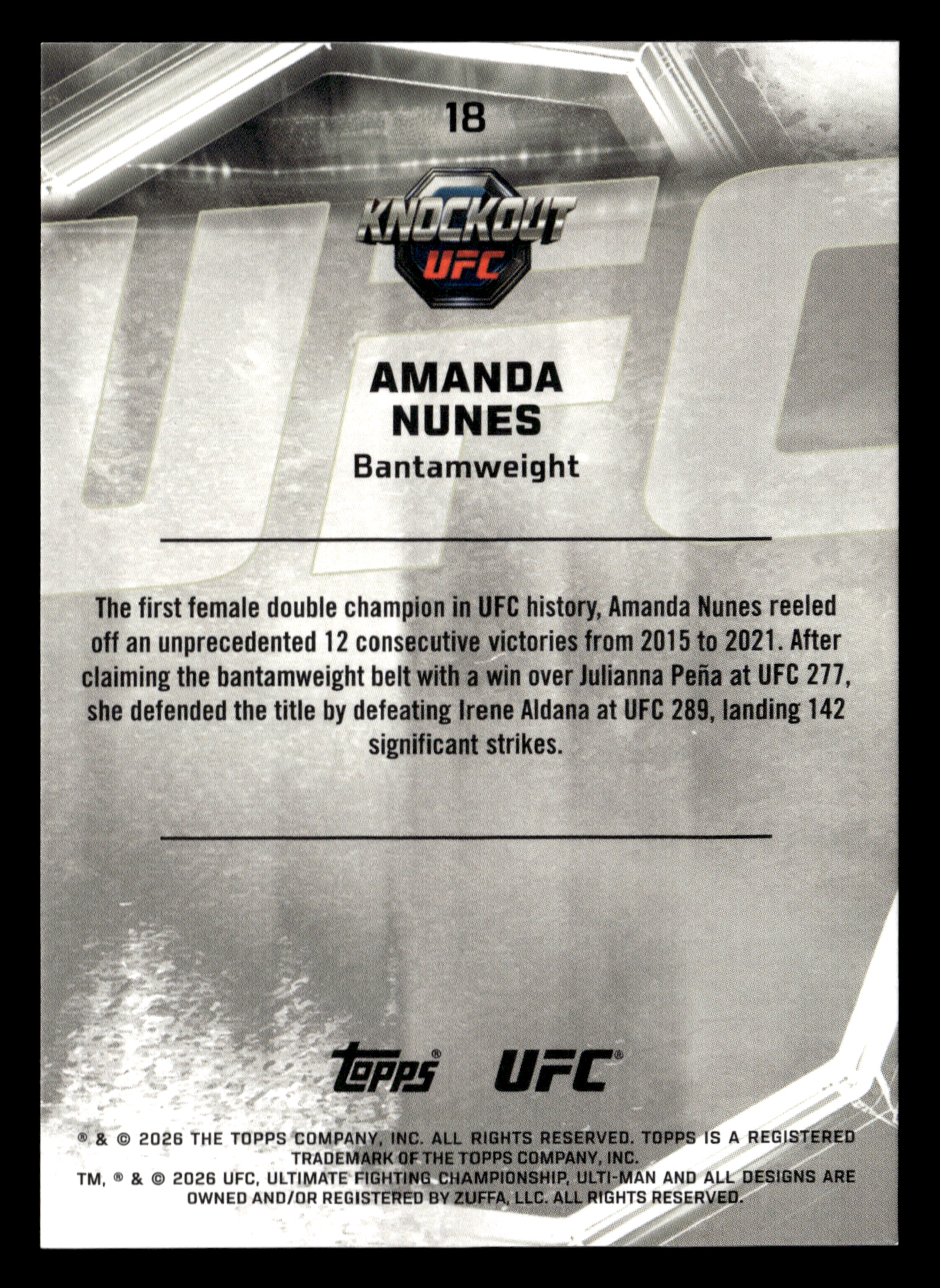 2026 Topps Knockout UFC #18 Amanda Nunes Bronze #/299