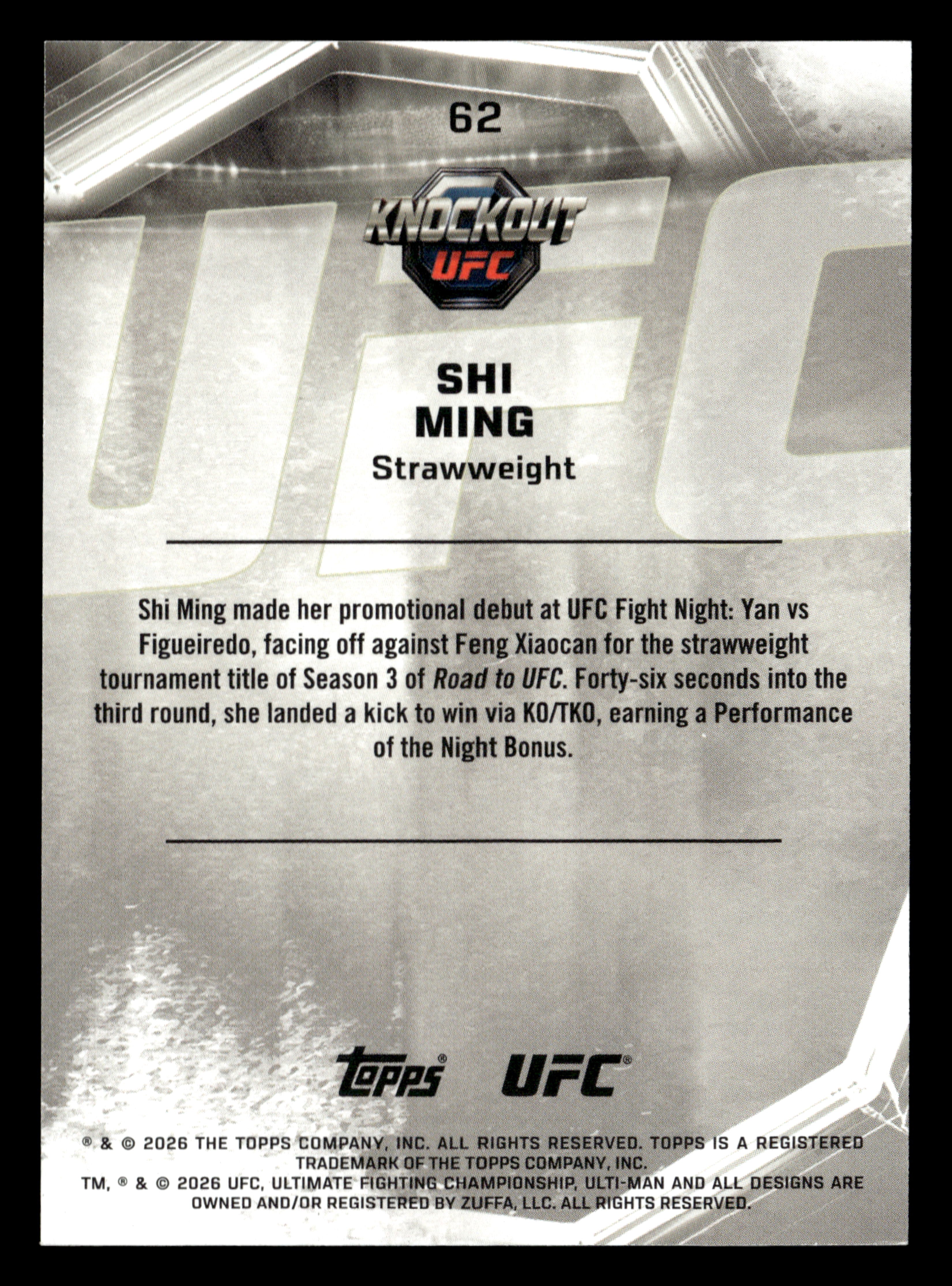 2026 Topps Knockout UFC #62 Shi Ming Teal #/149