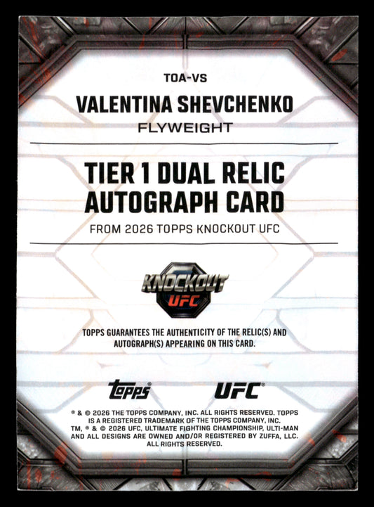2026 Topps K'O UFC #TOA-VS Valentina Shevchenko Tier 1 Dual Relic Auto #/299