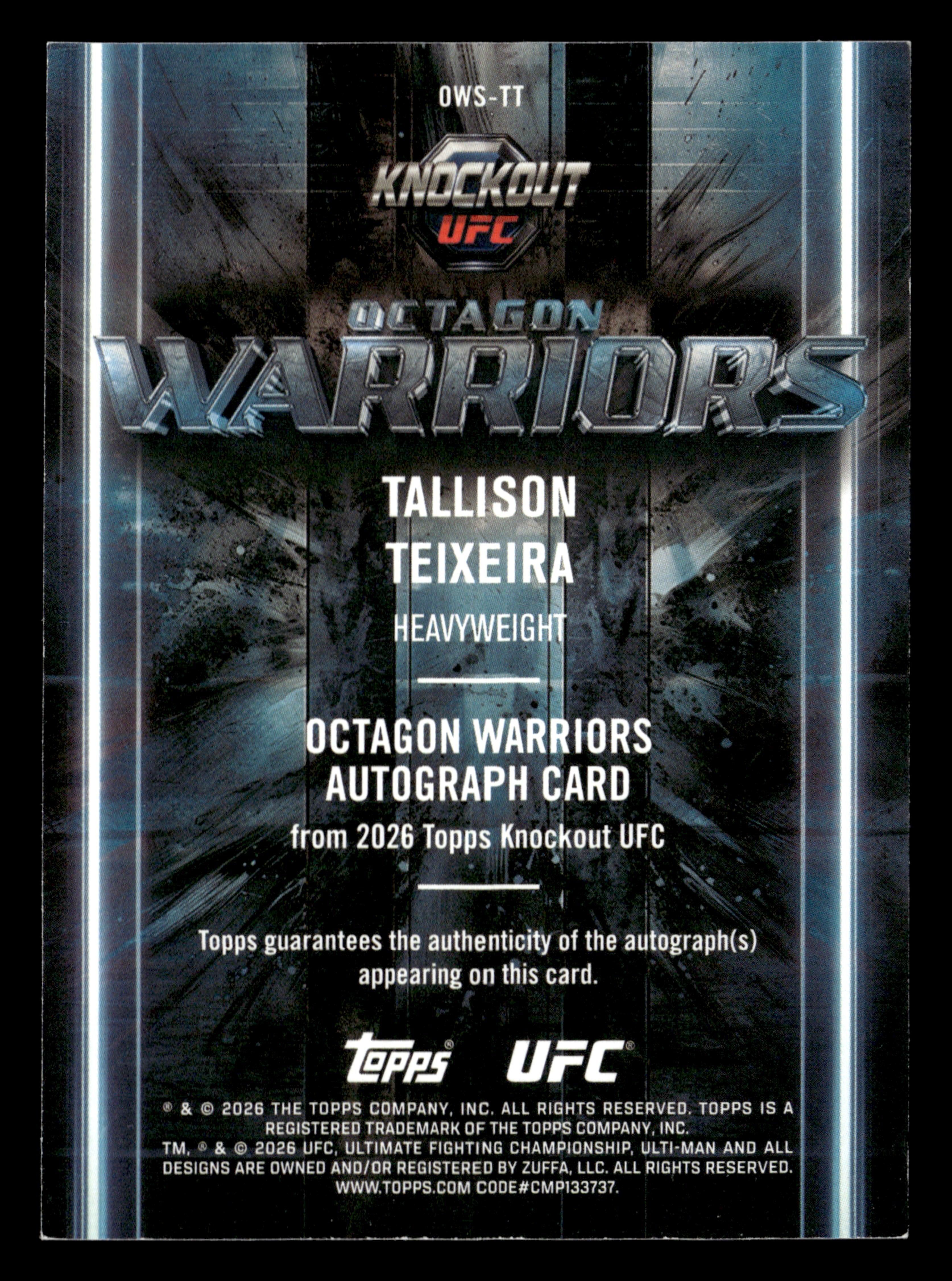 2026 Topps Knockout UFC #OWS-TT Tallison Teixeira Octagon Warriors Auto #/299