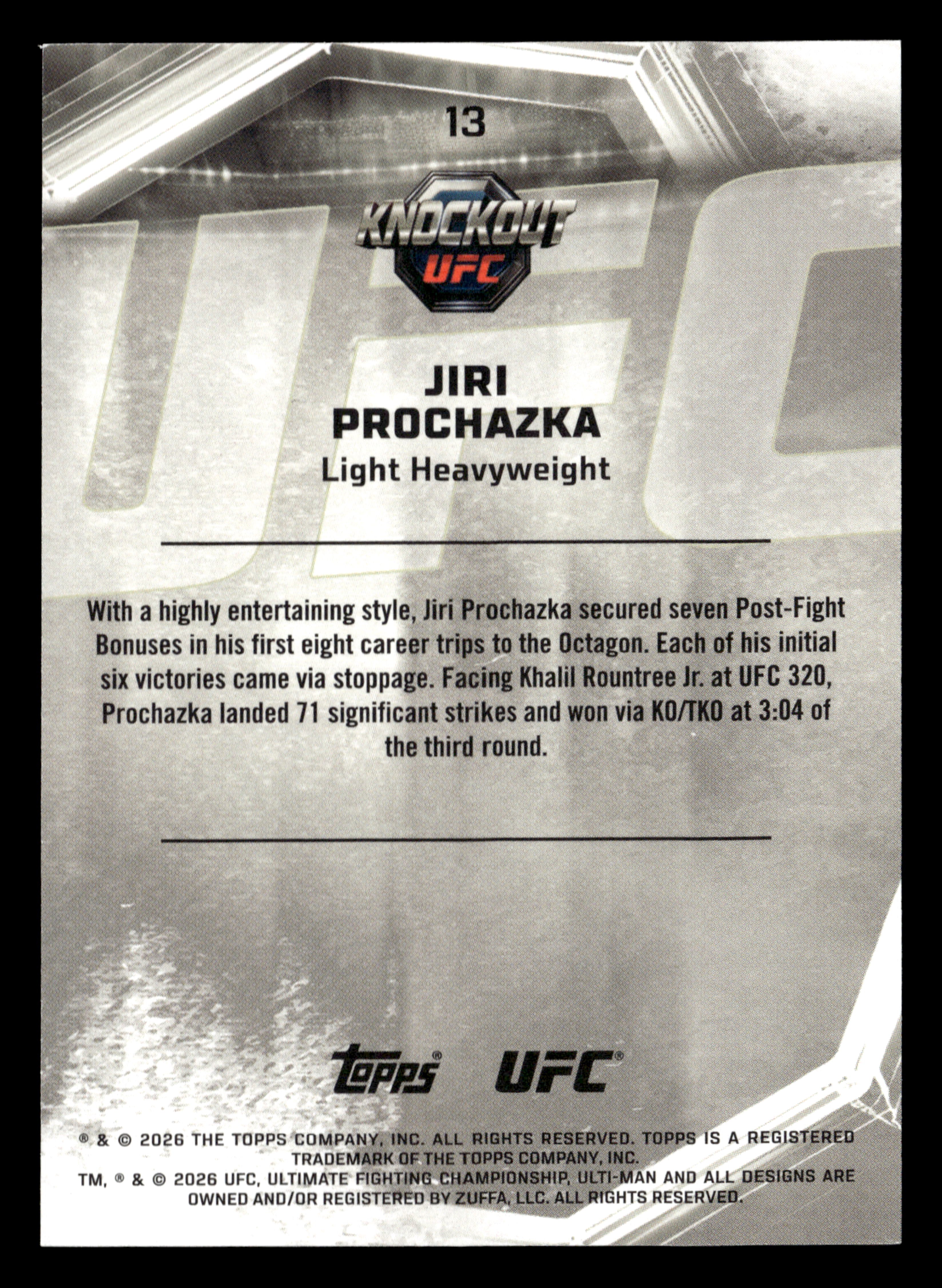 2026 Topps Knockout UFC #13 Jiri Prochazka Gold #/199