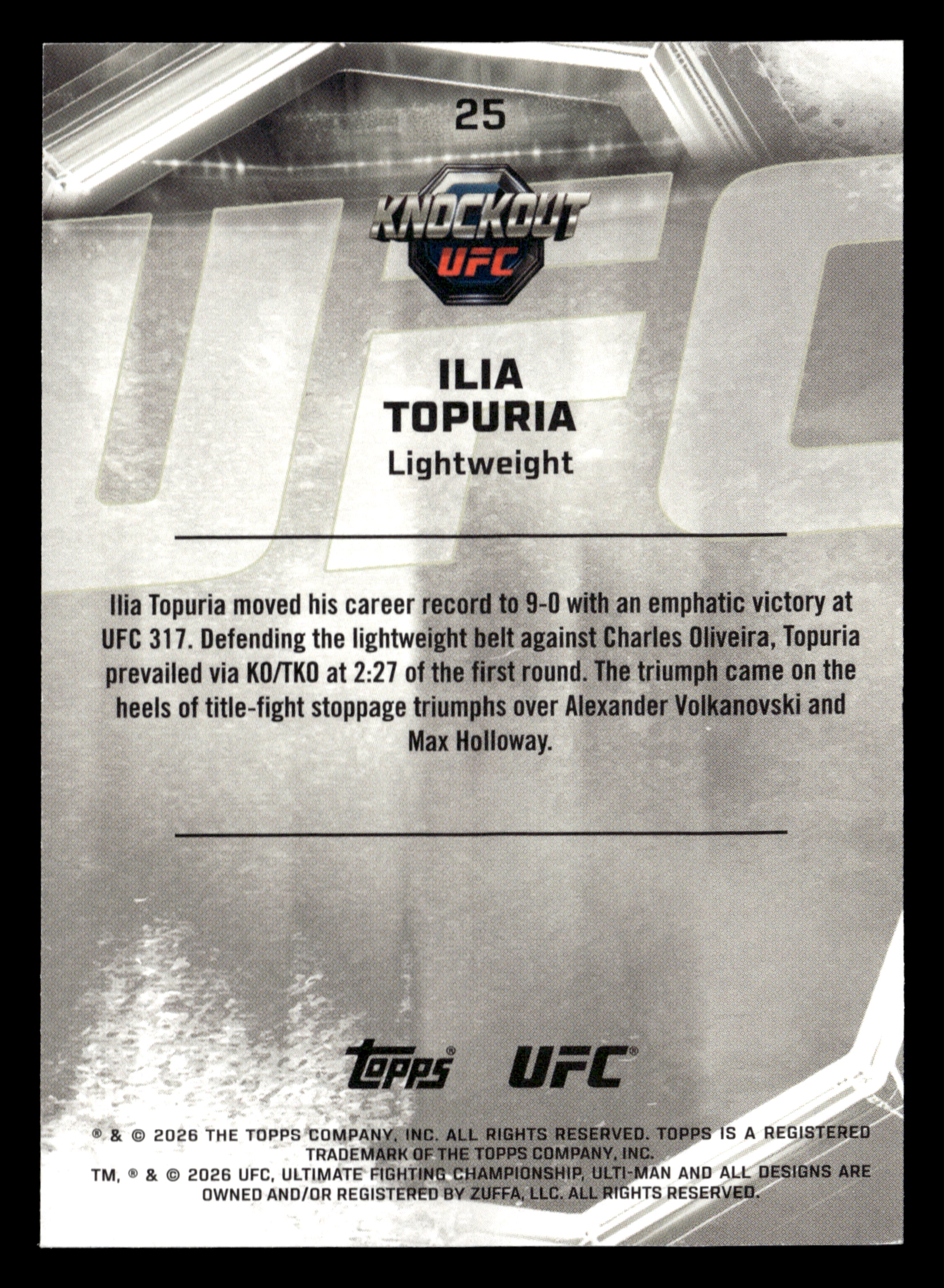 2026 Topps Knockout UFC #25 Ilia Topuria Holo Silver #/125