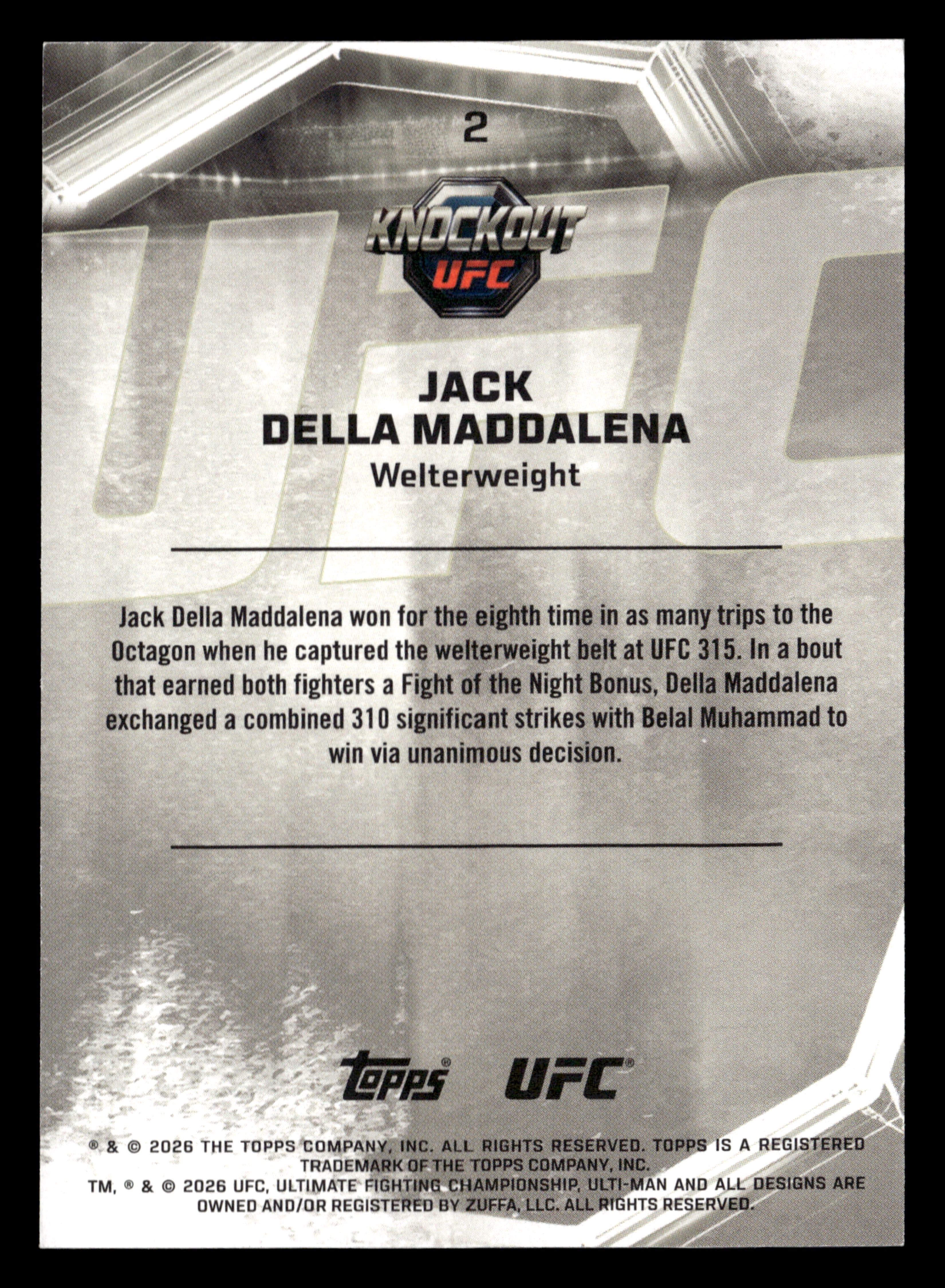 2026 Topps Knockout UFC #2 Jack Della Maddalena Bronze #/299