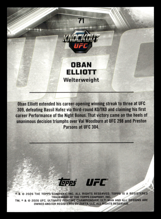 2026 Topps Knockout UFC #71 Oban Elliott Teal #/149