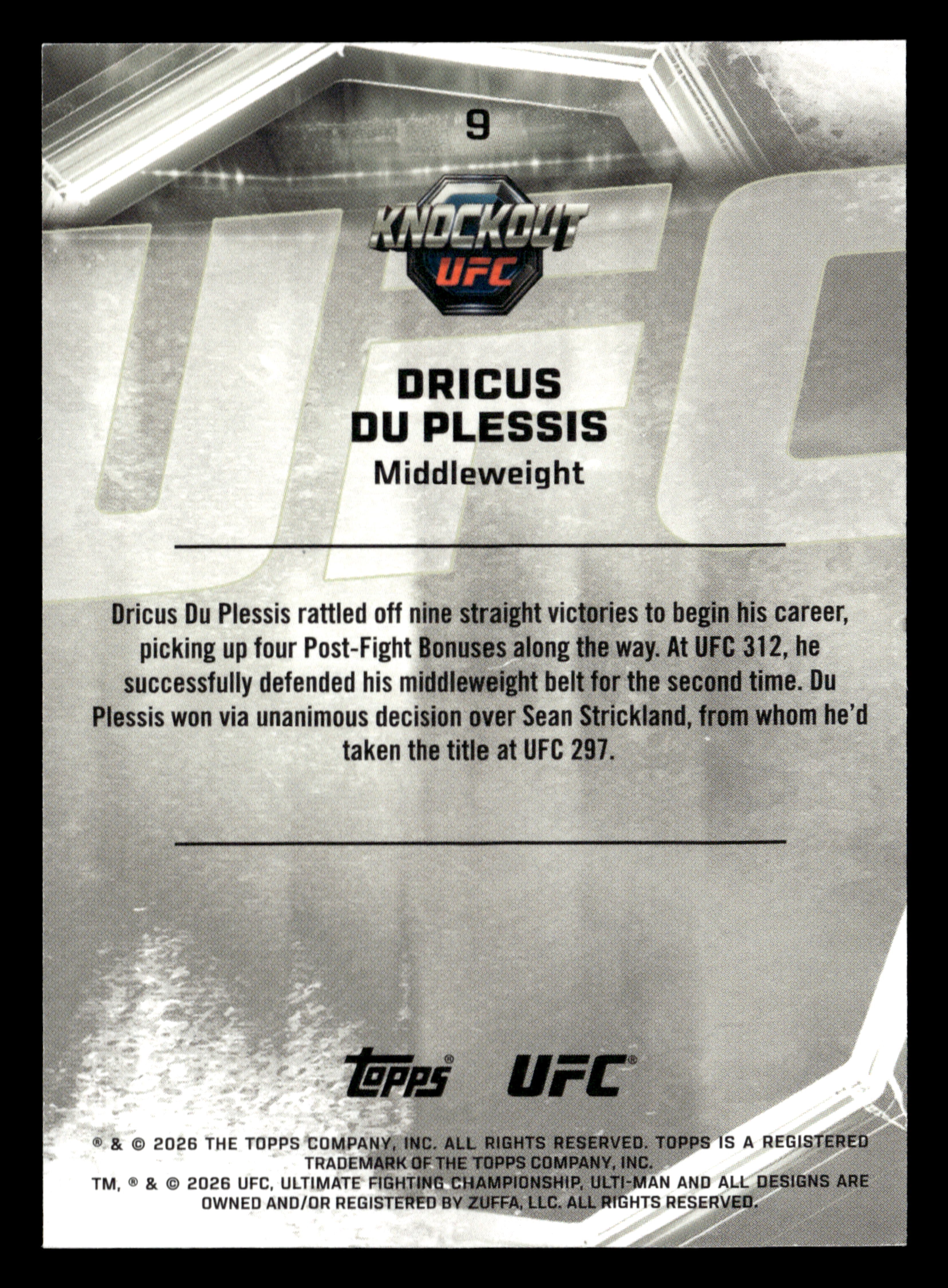 2026 Topps Knockout UFC #9 Dricus Du Plessis Teal #/149