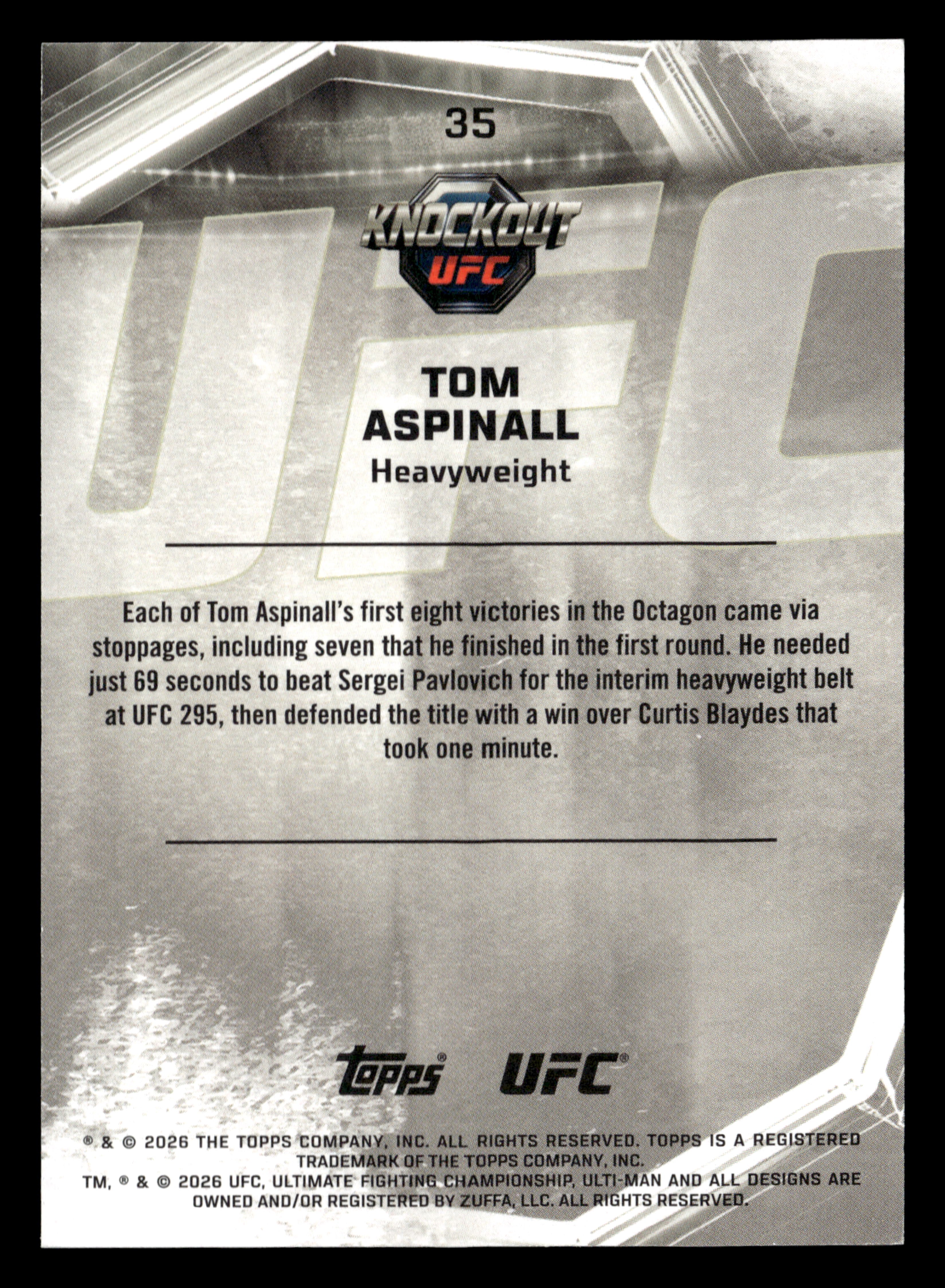 2026 Topps Knockout UFC #35 Tom Aspinall Gold #/199