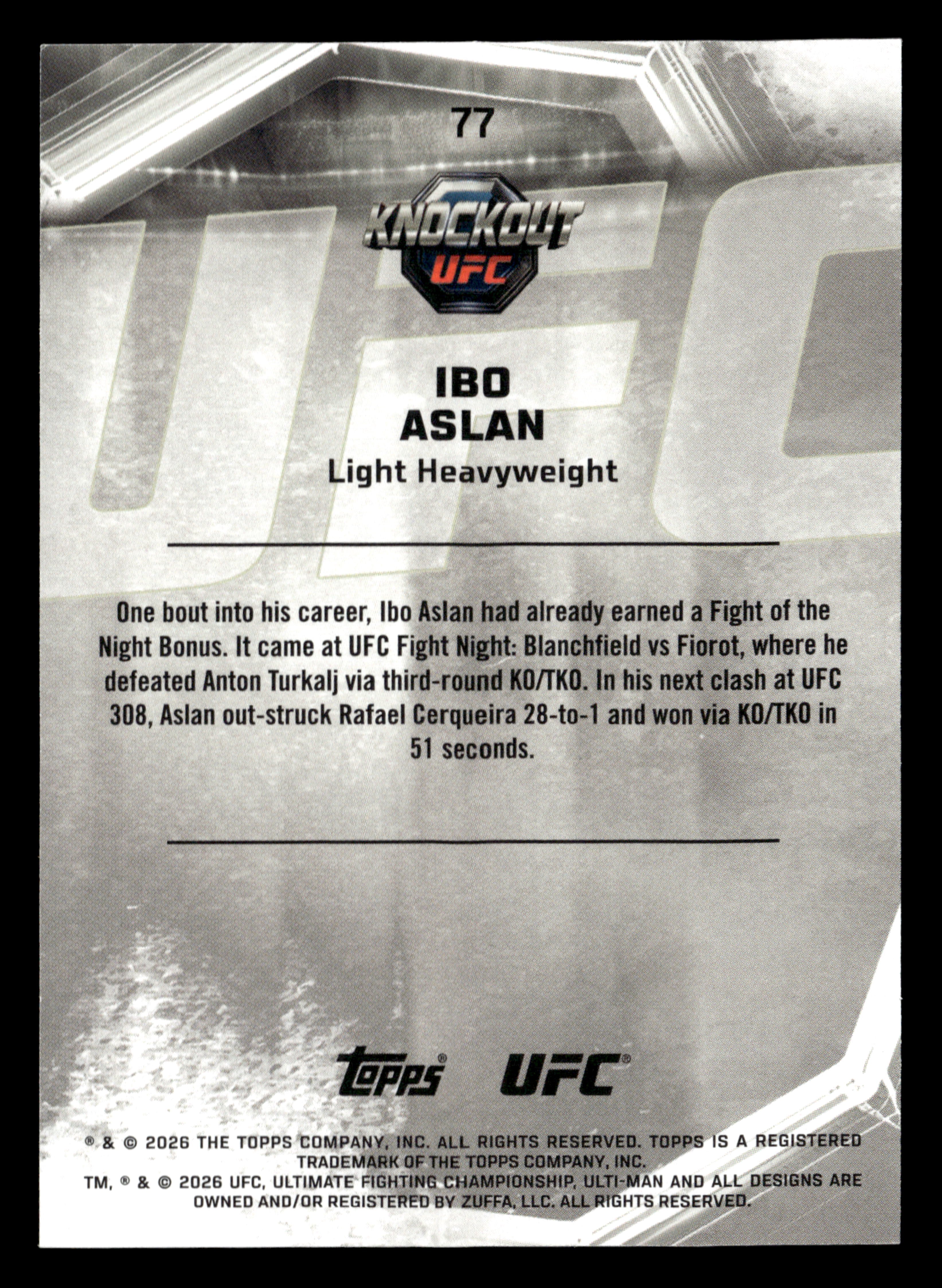 2026 Topps Knockout UFC #77 Ibo Aslan Gold #/199