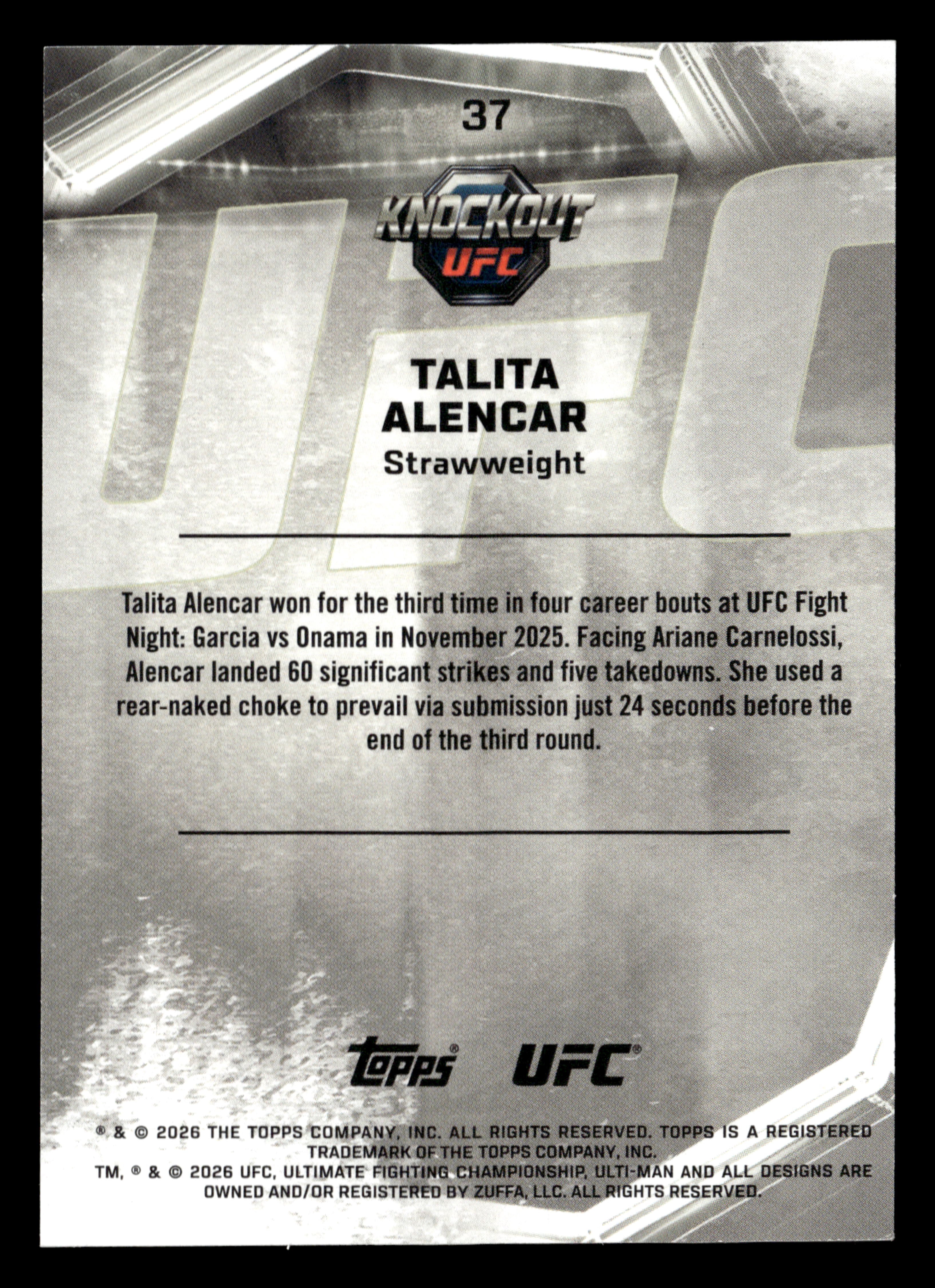 2026 Topps Knockout UFC #37 Talita Alencar Lime Green #/99