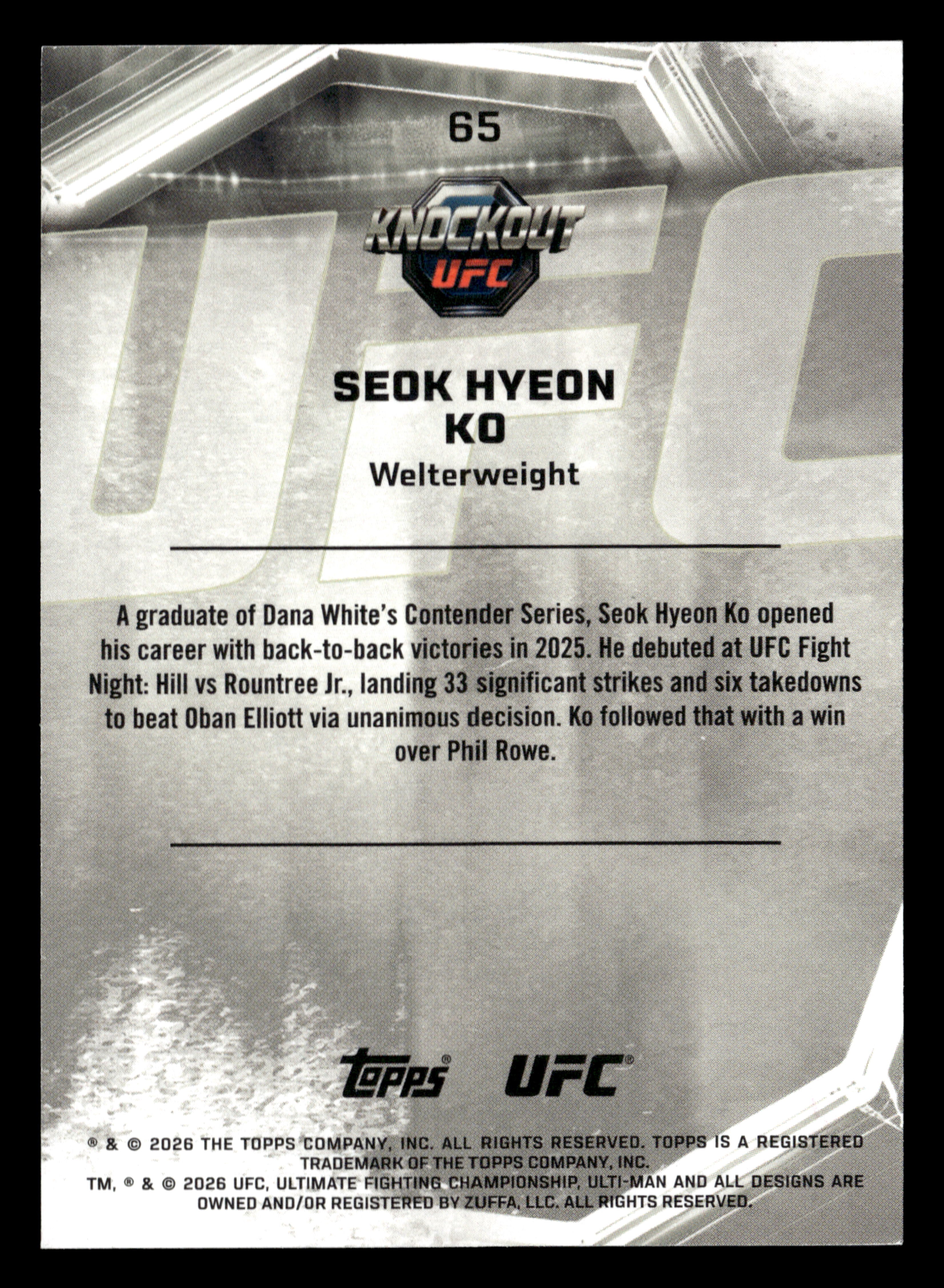 2026 Topps Knockout UFC #65 Seok Hyeon Ko Teal #/149