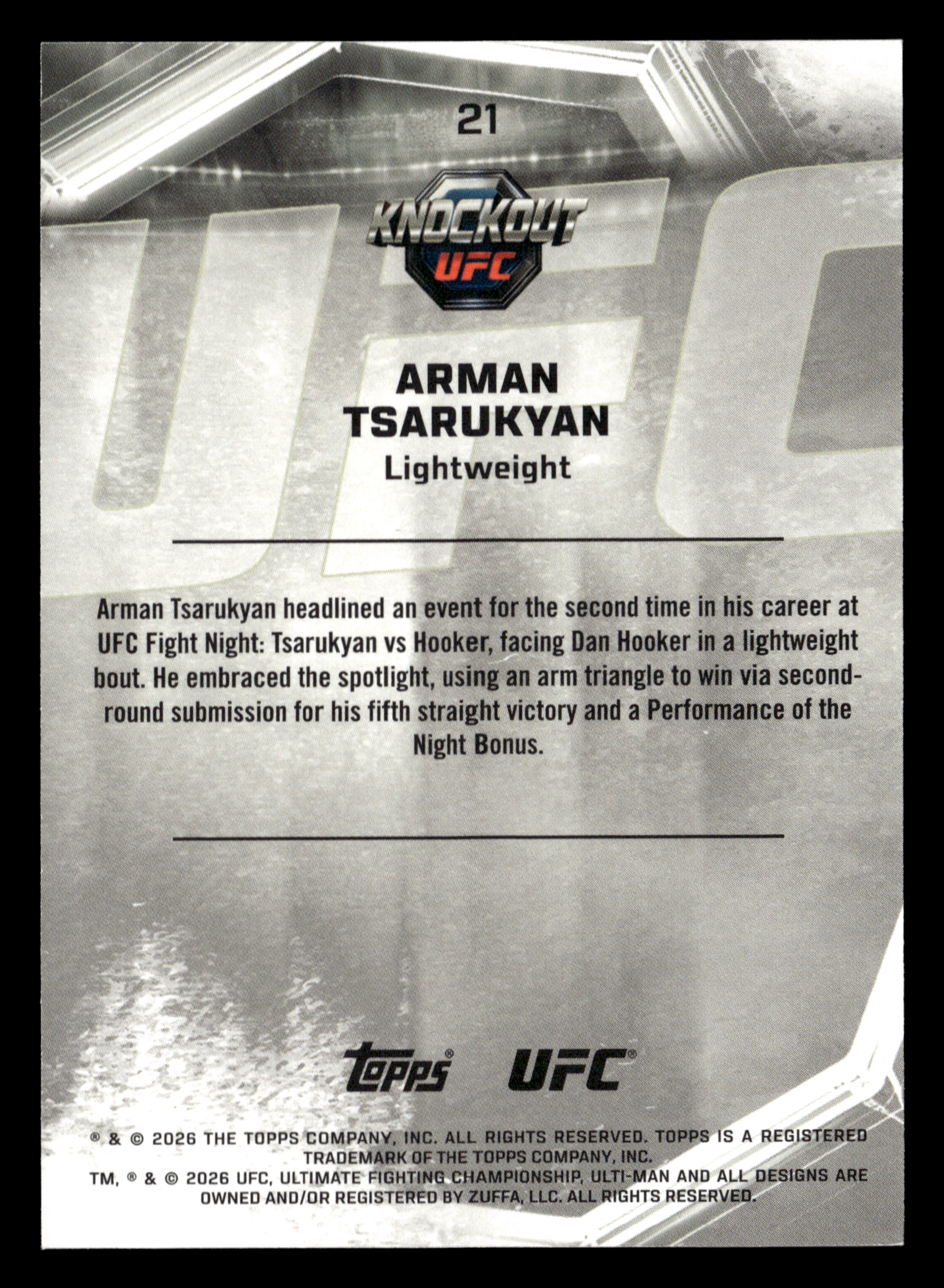 2026 Topps Knockout UFC #21 Arman Tsarukyan Orange #/88