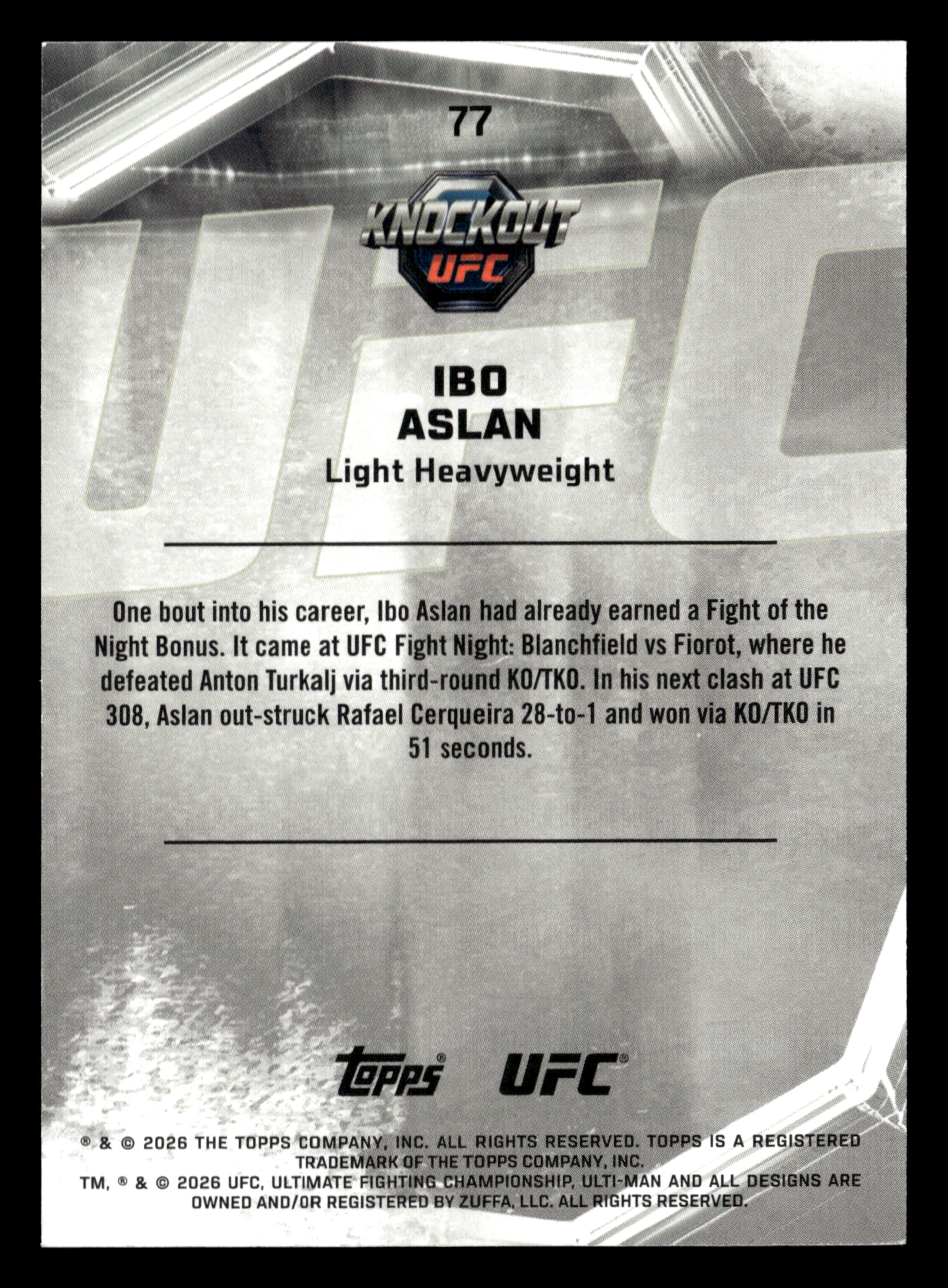 2026 Topps Knockout UFC #77 Ibo Aslan Orange #/88