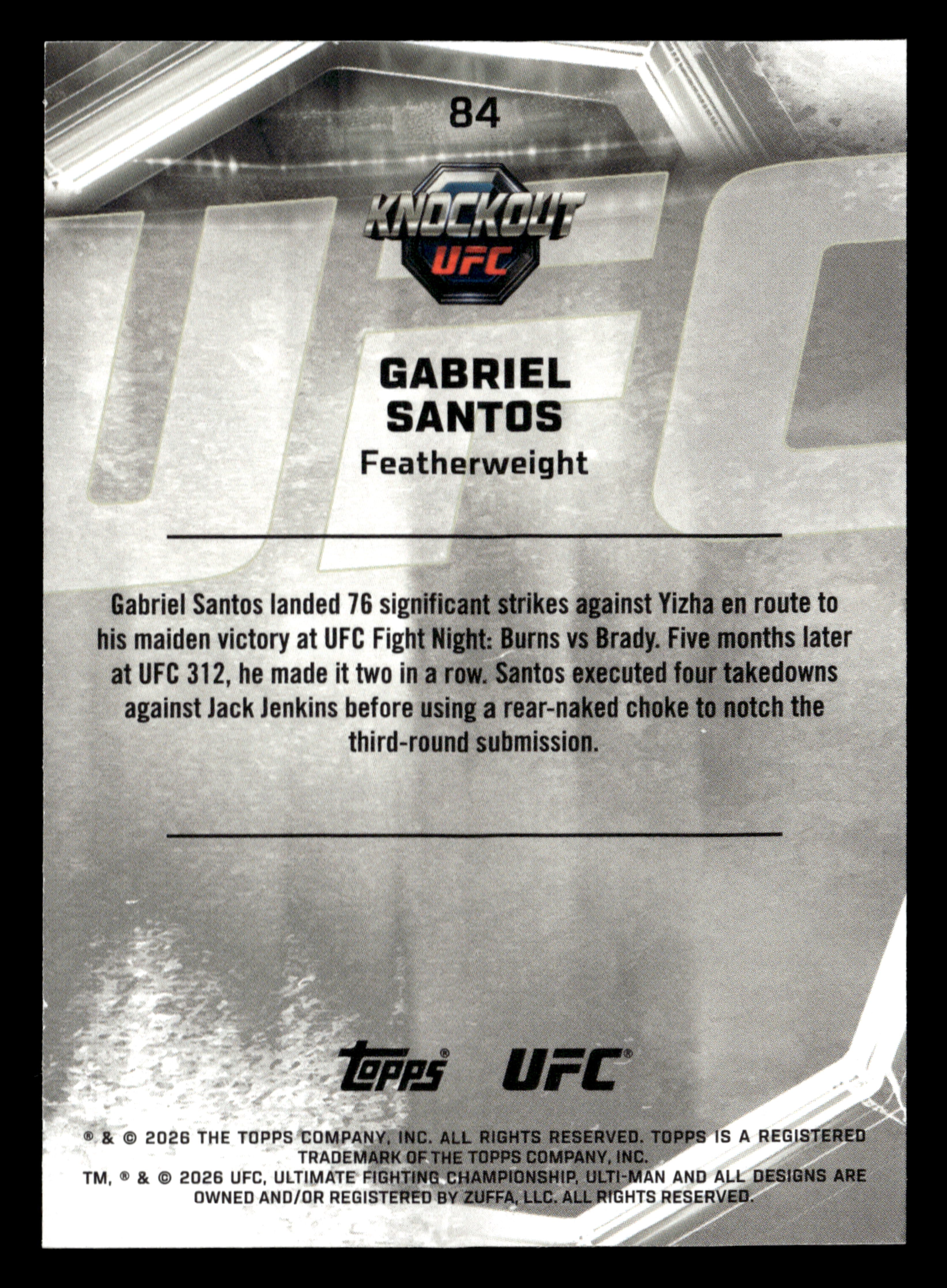 2026 Topps Knockout UFC #84 Gabriel Santos Lime Green #/99