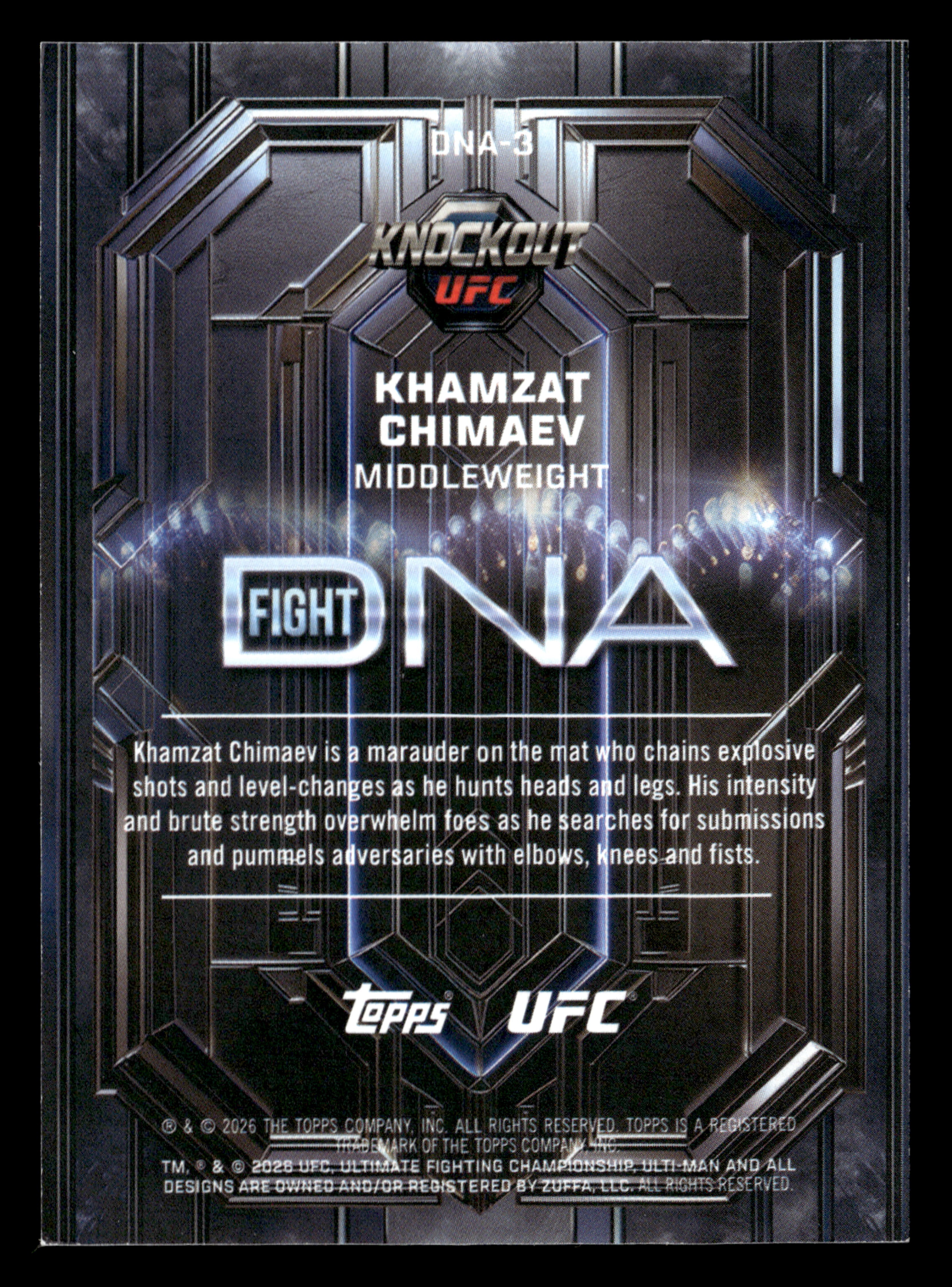 2026 Topps Knockout UFC #DNA-3 Khamzat Chimaev Fight DNA Lime Green #/99