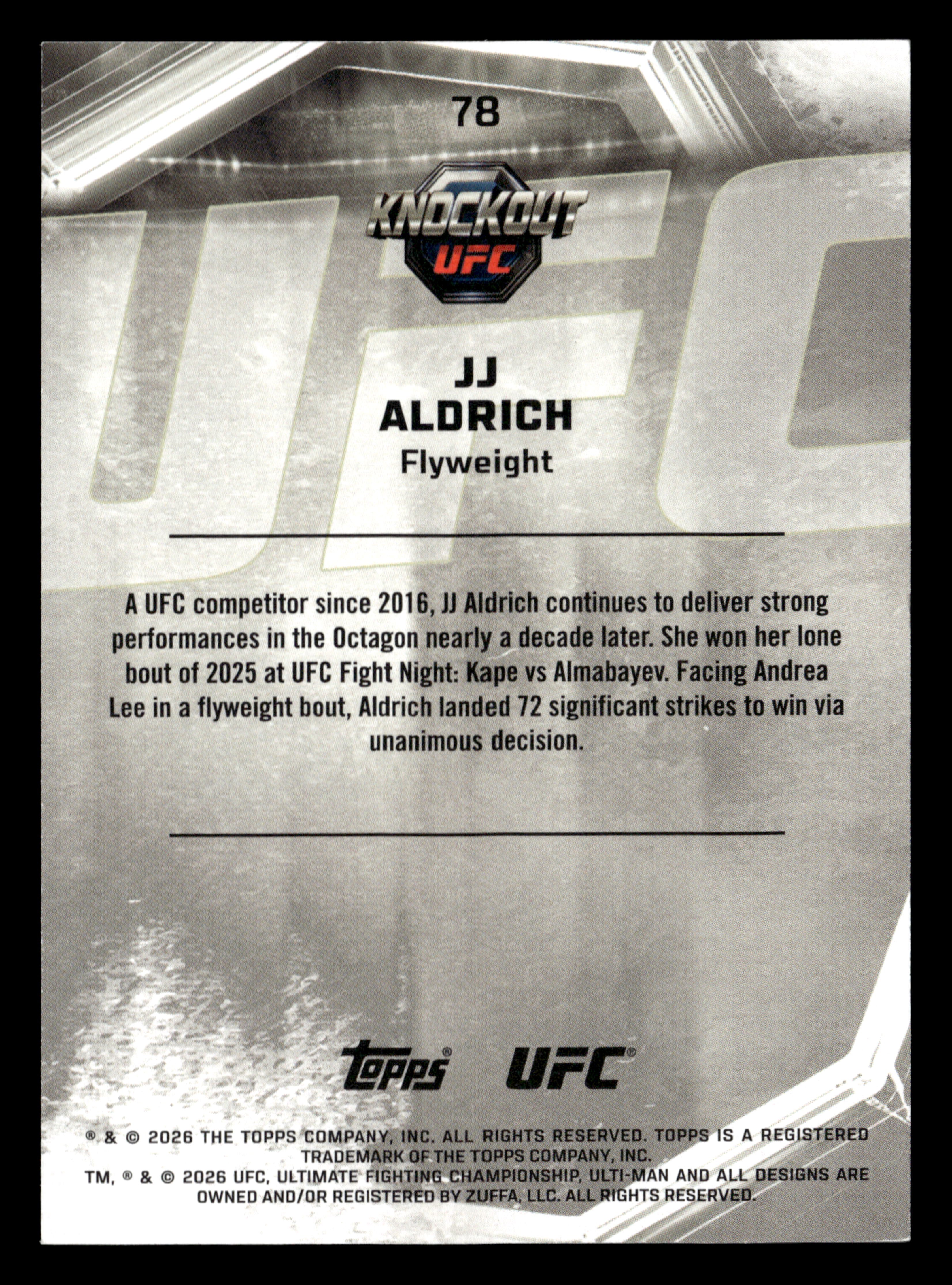 2026 Topps Knockout UFC #78 JJ Aldrich Gold #/199