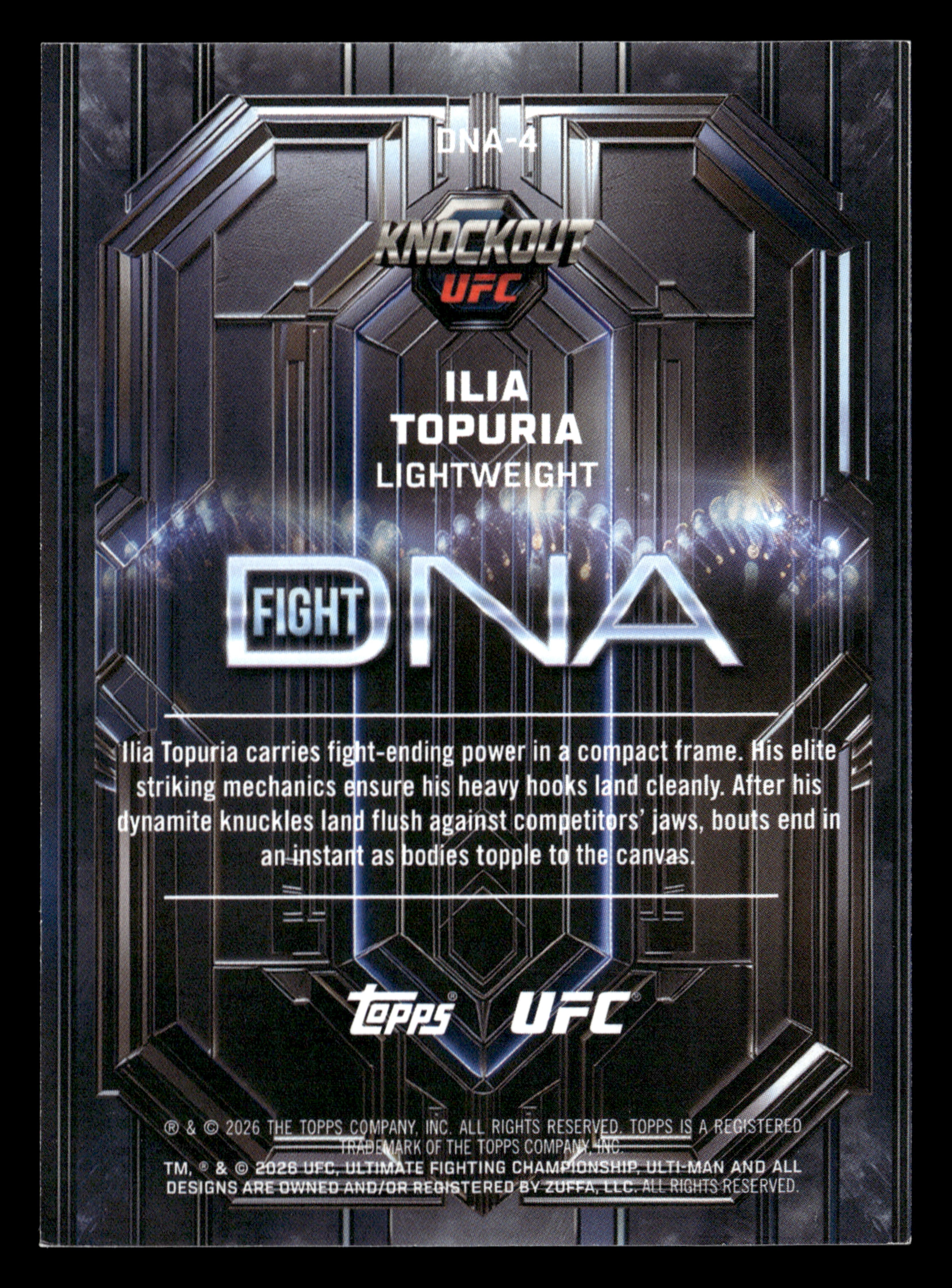 2026 Topps Knockout UFC #DNA-4 Ilia Topuria Fight DNA Lime Green #/99