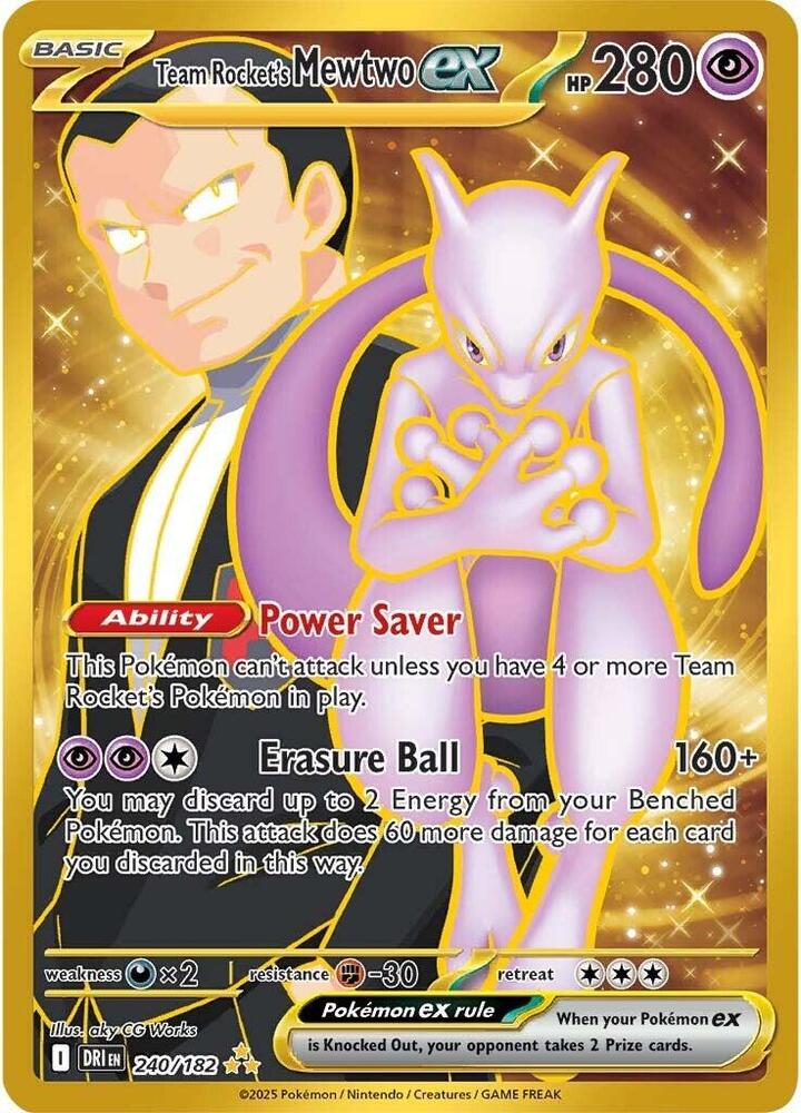 2025 Pokemon SV10: Destined Rivals Team Rocket's Mewtwo ex - 240/182 Hyper Rare