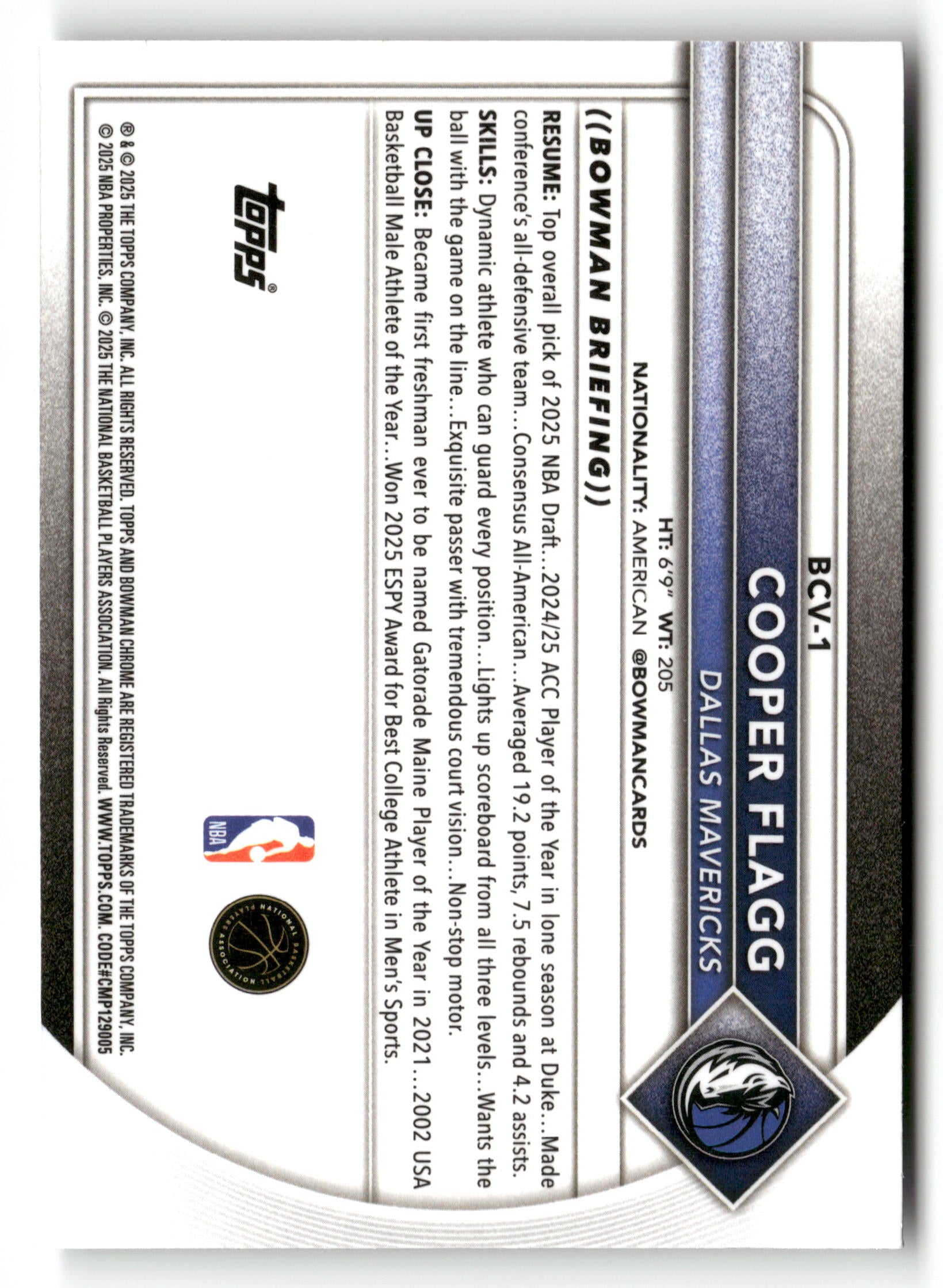 2025-26 Bowman #BCV-1 Cooper Flagg Chrome