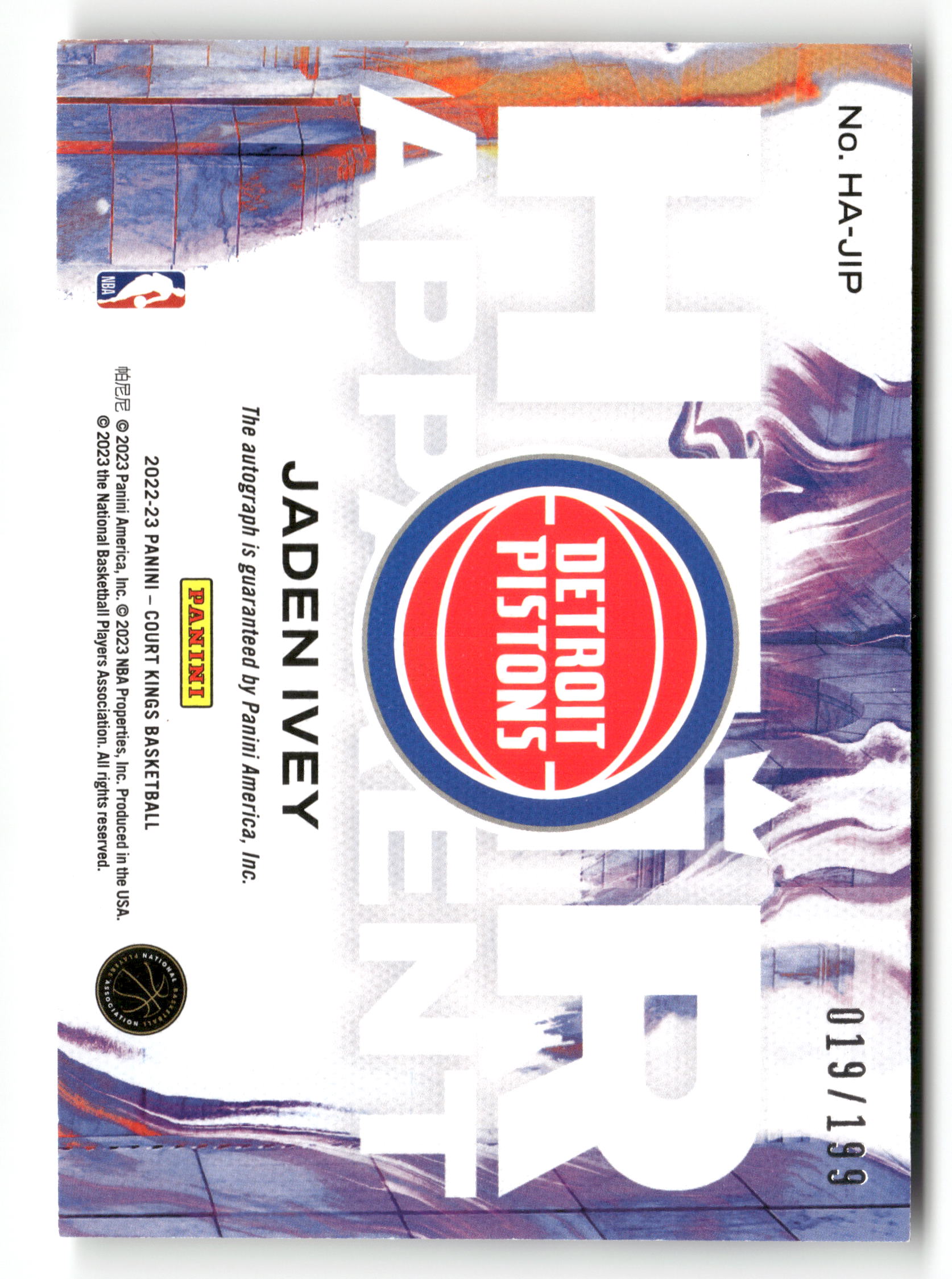 2022-23 Panini Court Kings #HA-JIP Jaden Ivey Heir Apparent #/199