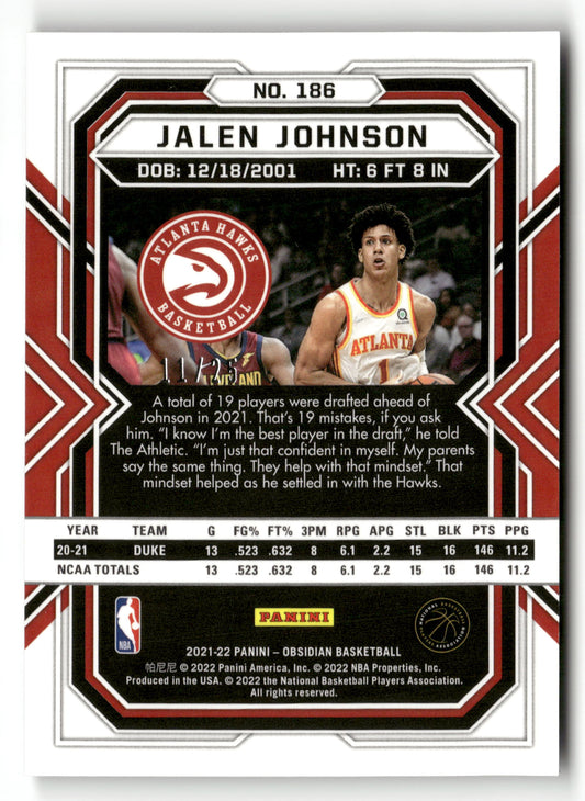 2021-22 Panini Obsidian #186 Jalen Johnson Electric Etch Green #/25