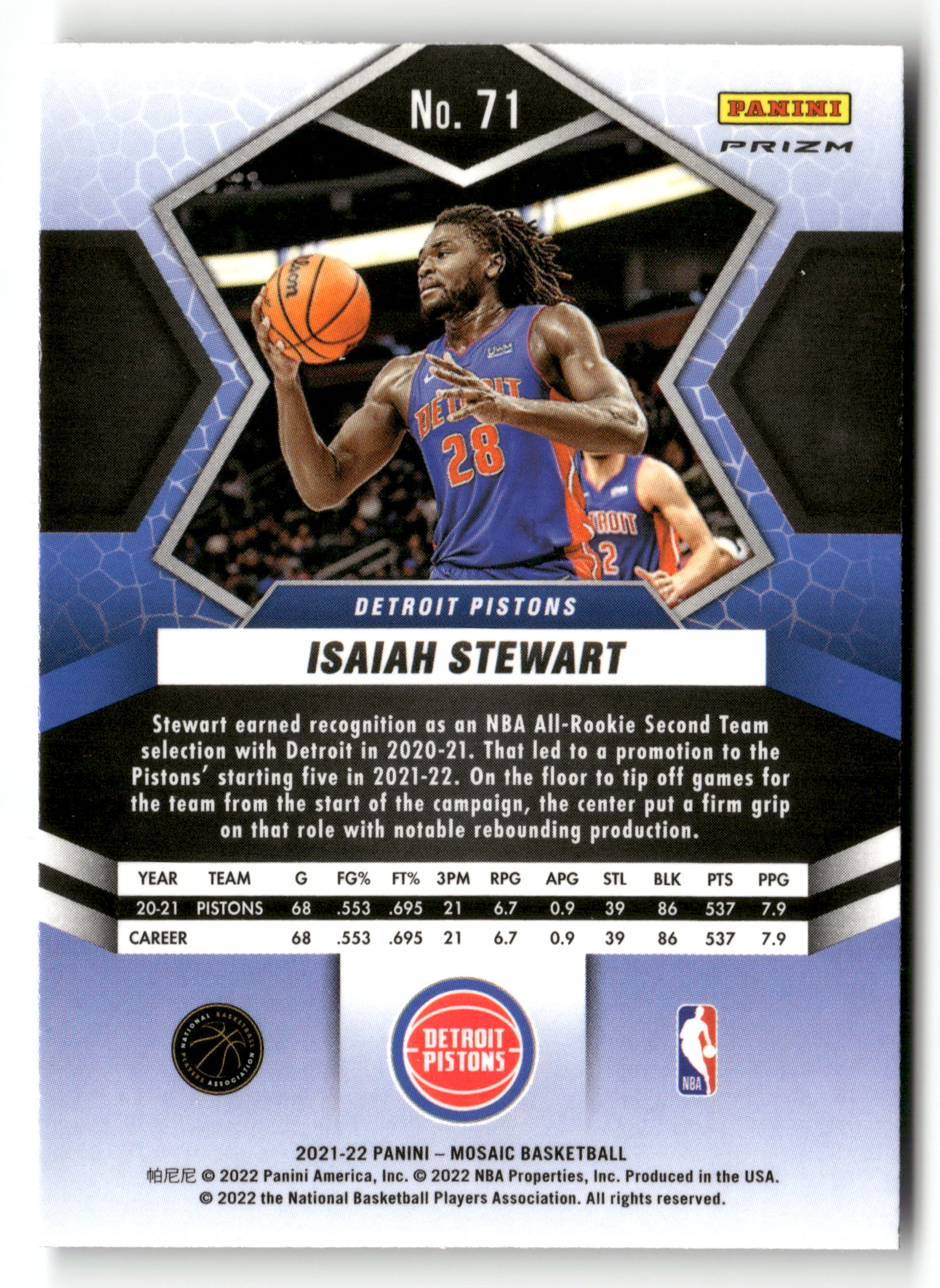 2021-22 Panini Mosaic #71 Isaiah Stewart Genesis
