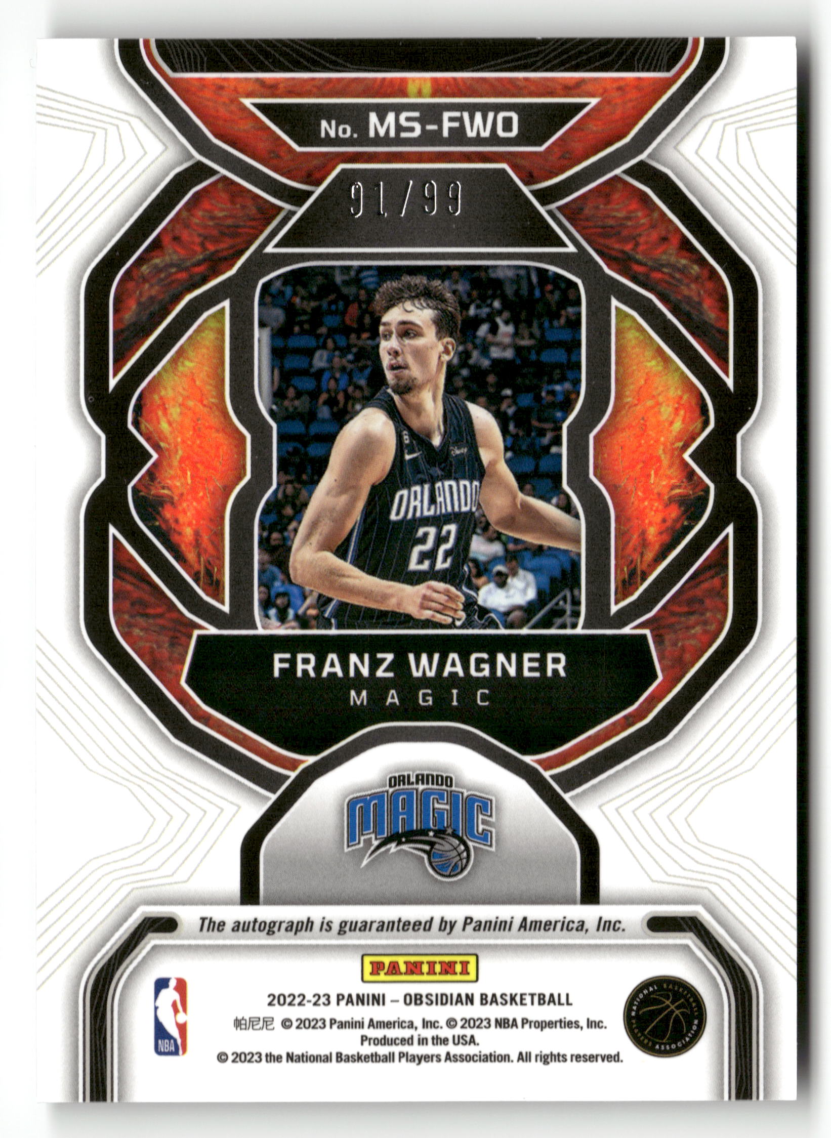 2022-23 Panini Obsidian #MS-FWO Franz Wagner Magmatic Signatures #/99