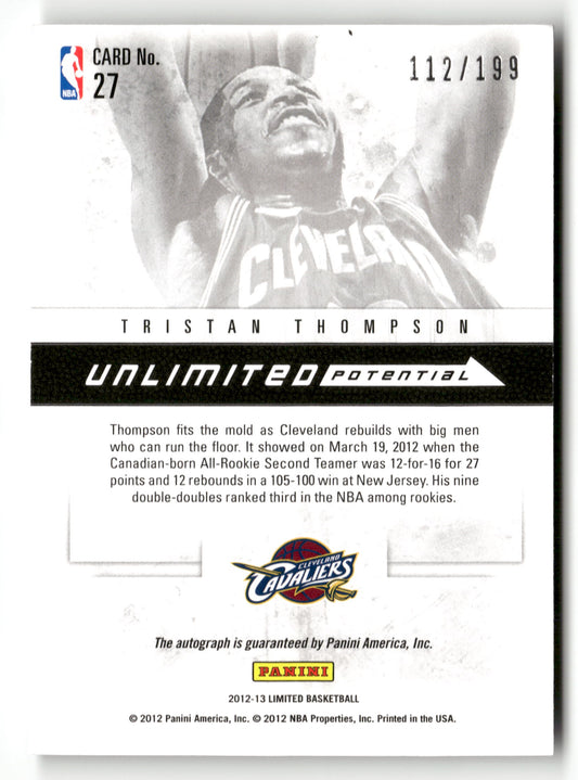 2012-13 Panini Limited #27 Tristan Thompson Unlimited Potential Signatures #/199