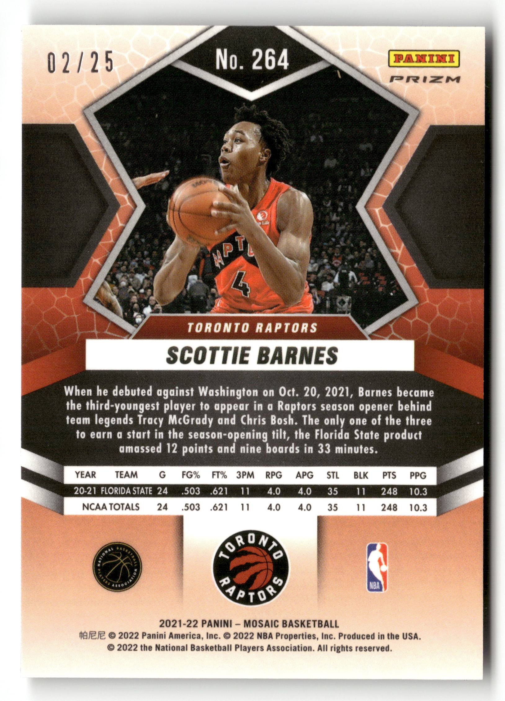 2021-22 Panini Mosaic #264 Scottie Barnes White #/25